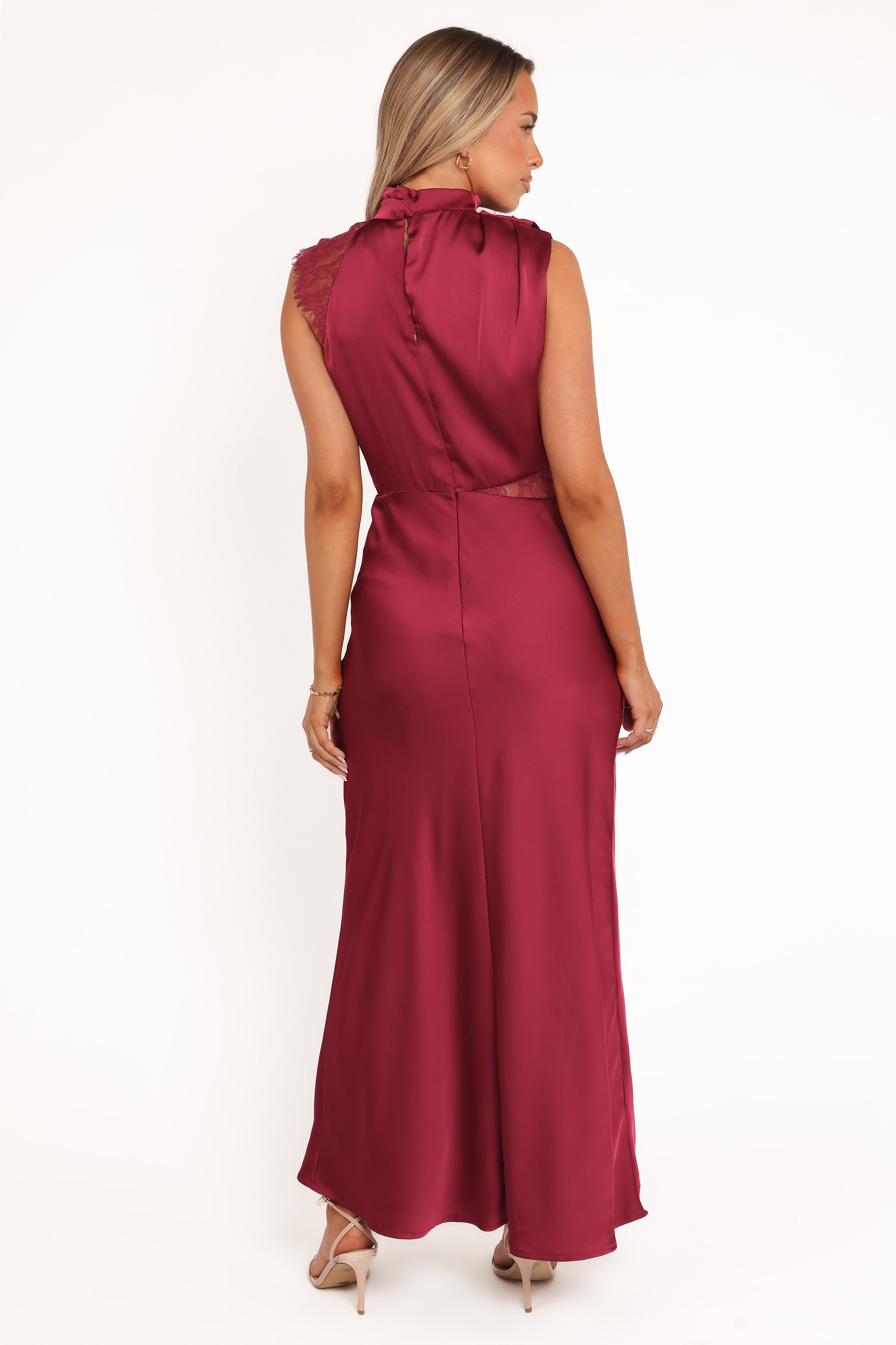 DRESSES Anabelle Halter Neck Lace Maxi Dress - Berry