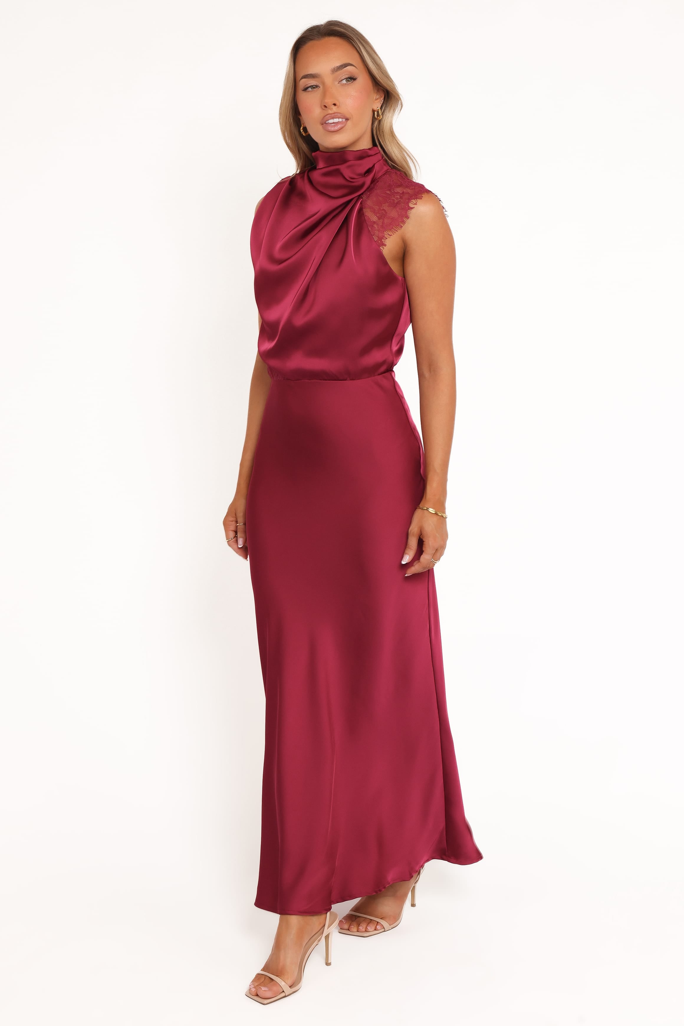 DRESSES Anabelle Halter Neck Lace Maxi Dress - Berry