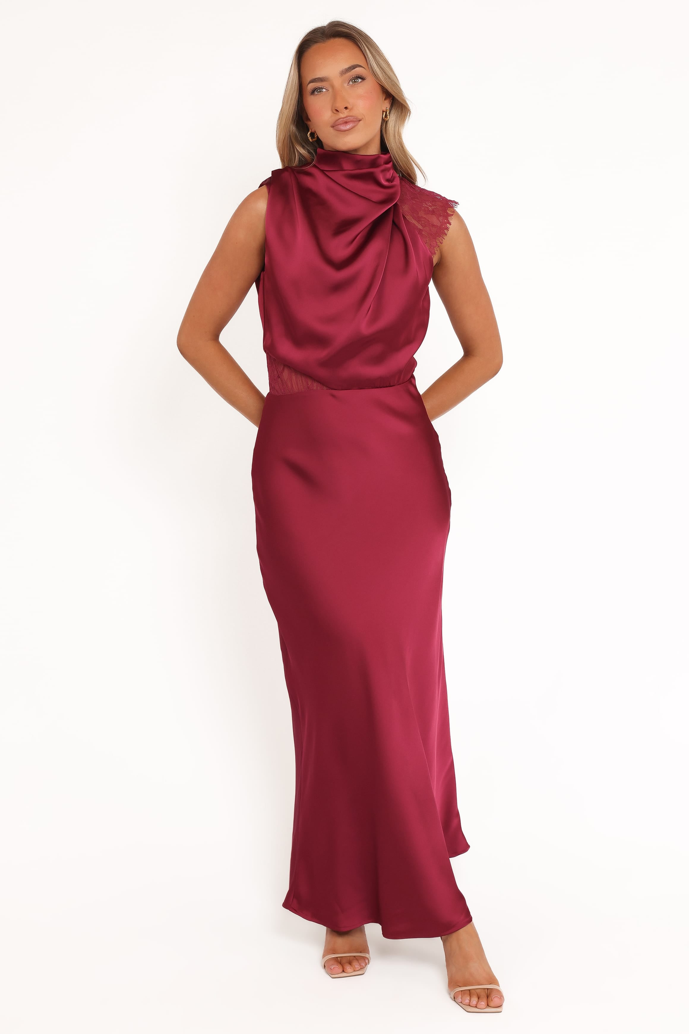 DRESSES Anabelle Halter Neck Lace Maxi Dress - Berry