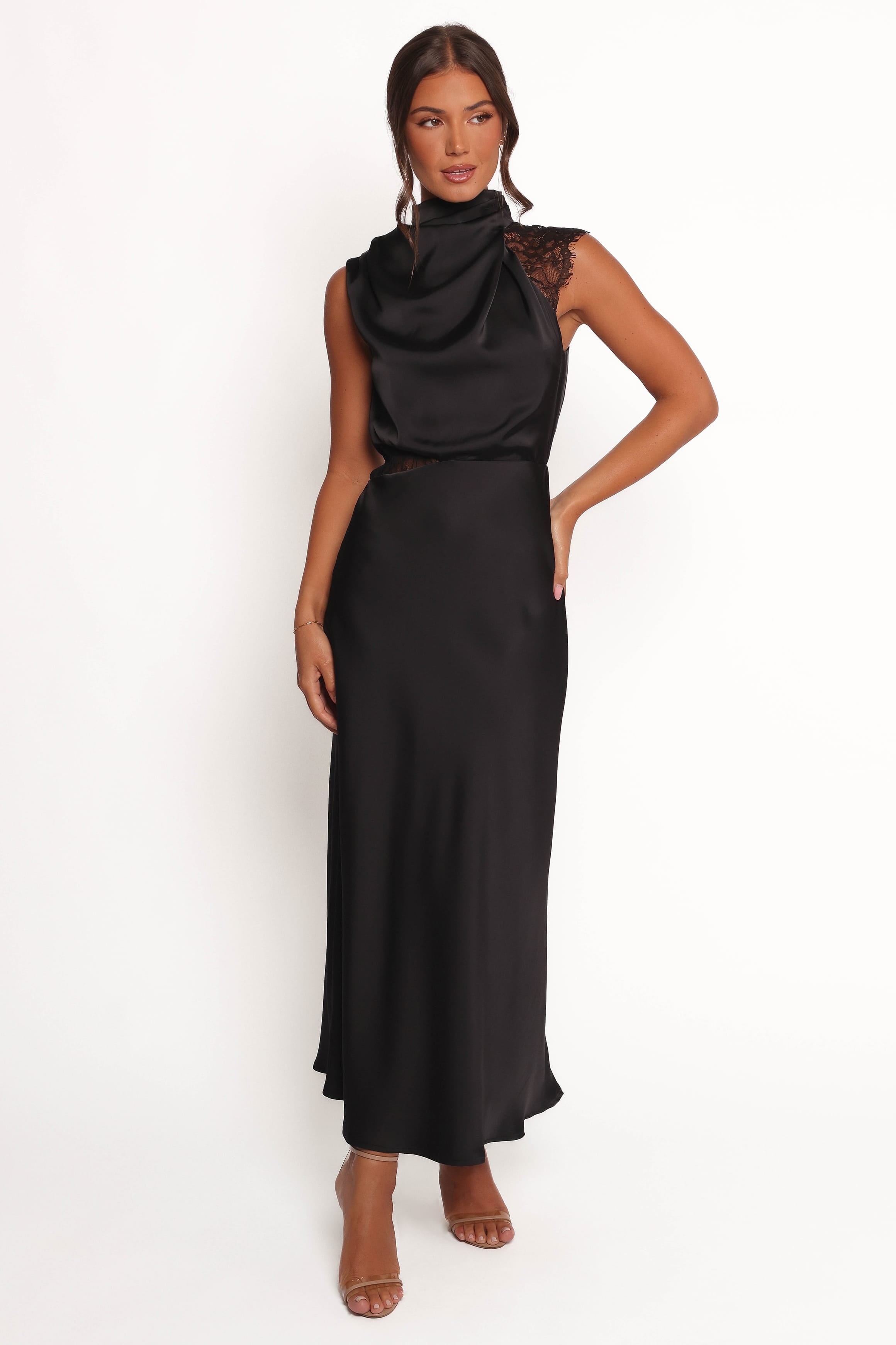 DRESSES Anabelle Halter Neck Lace Maxi Dress - Black
