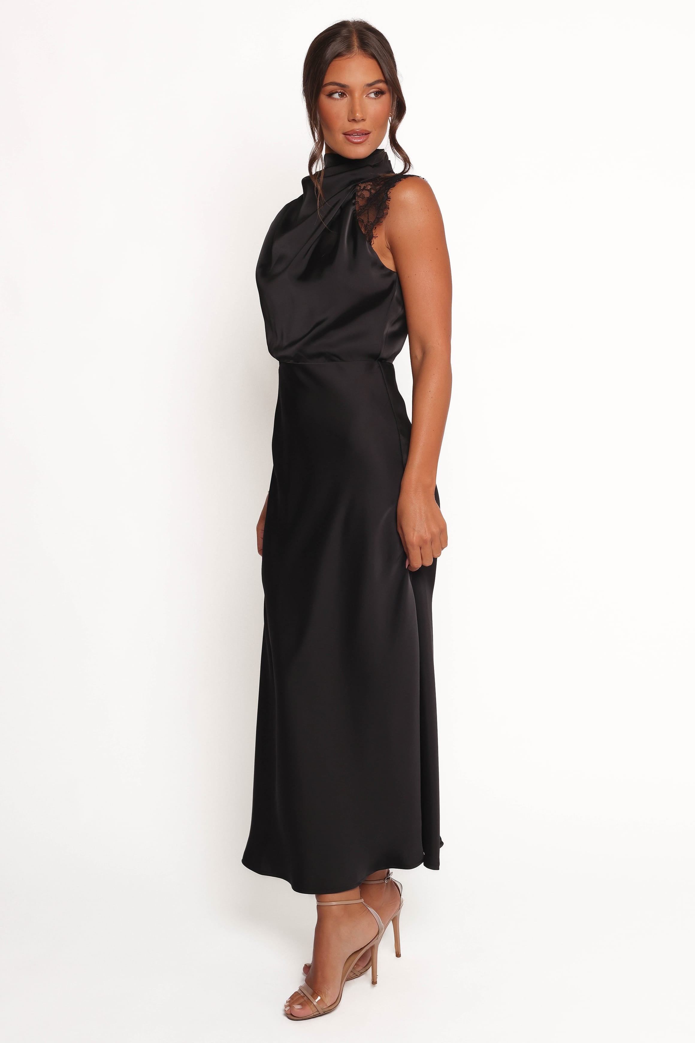 DRESSES Anabelle Halter Neck Lace Maxi Dress - Black