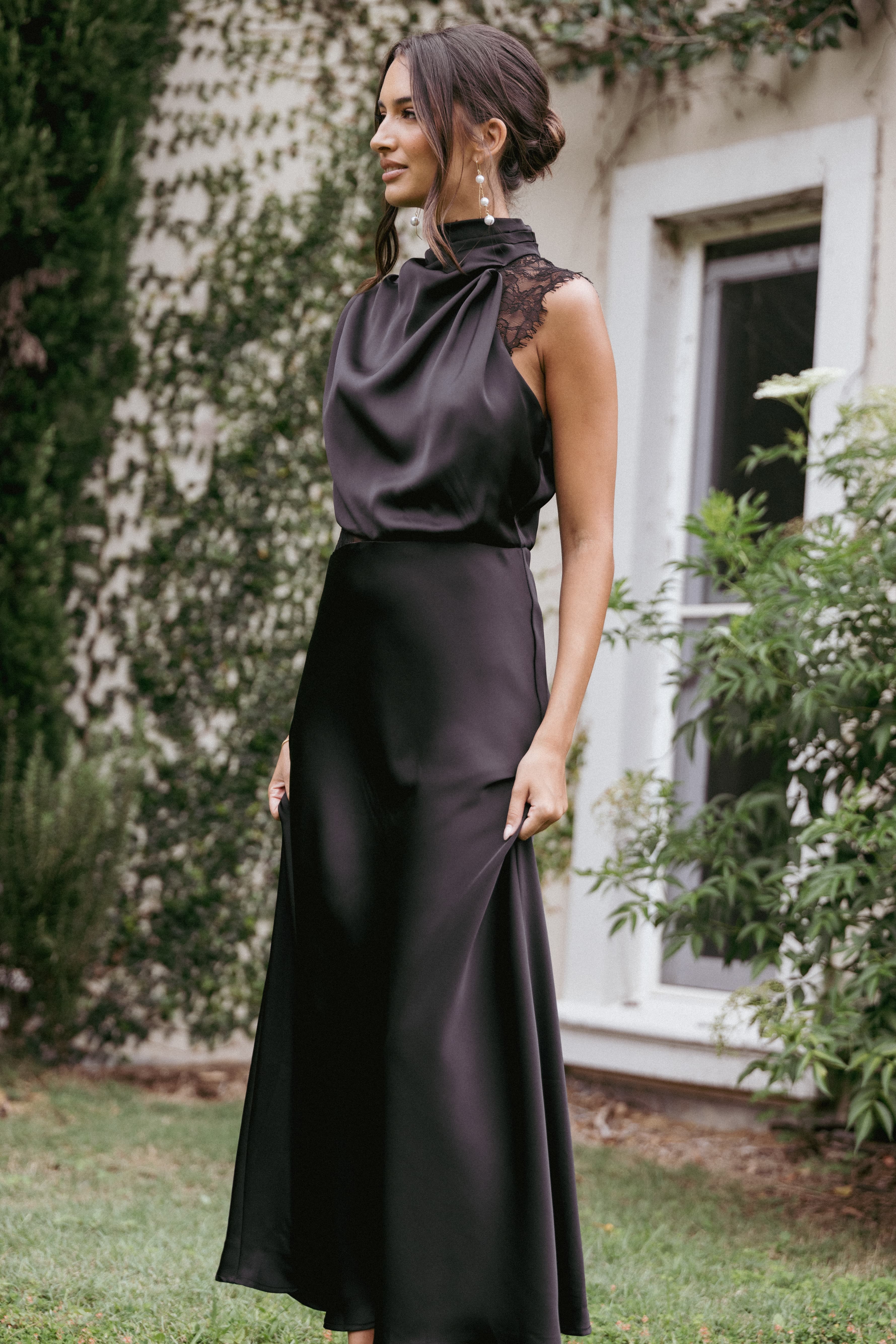 DRESSES Anabelle Halter Neck Lace Maxi Dress - Black
