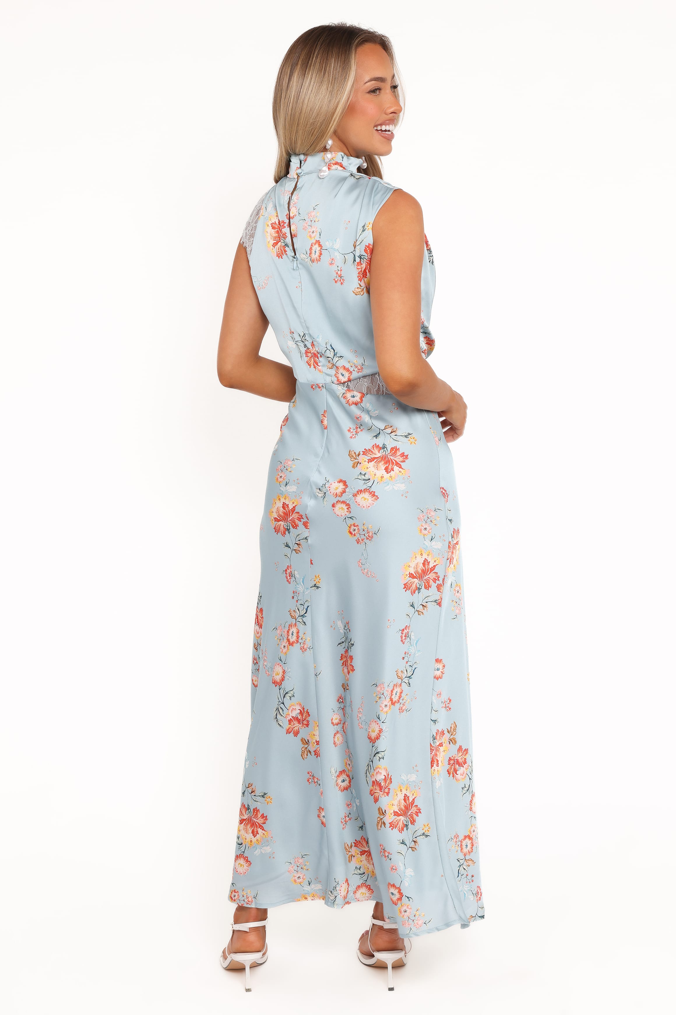 DRESSES Anabelle Halter Neck Lace Maxi Dress - Blue Floral
