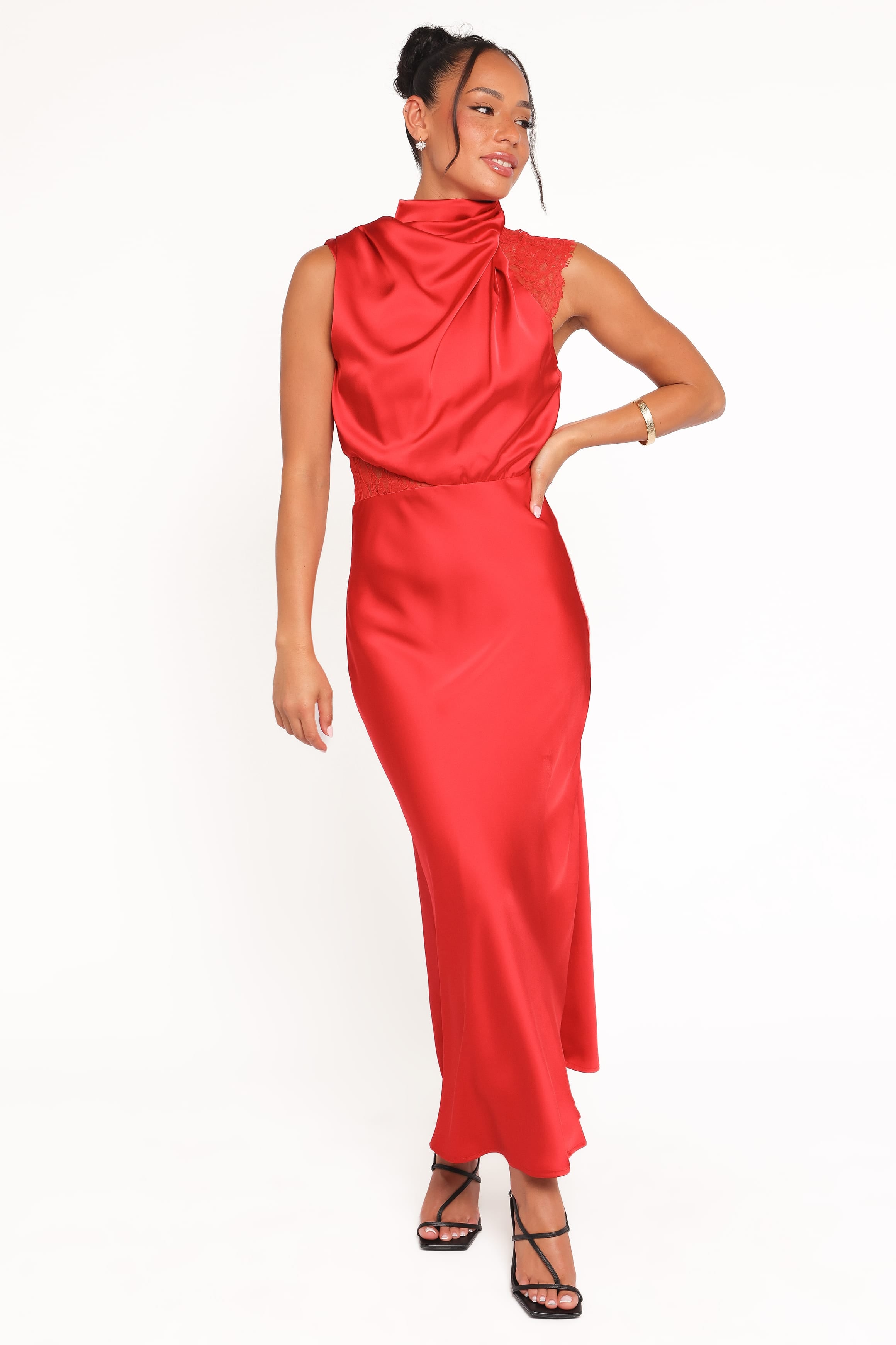 DRESSES Anabelle Halter Neck Lace Maxi Dress - Red