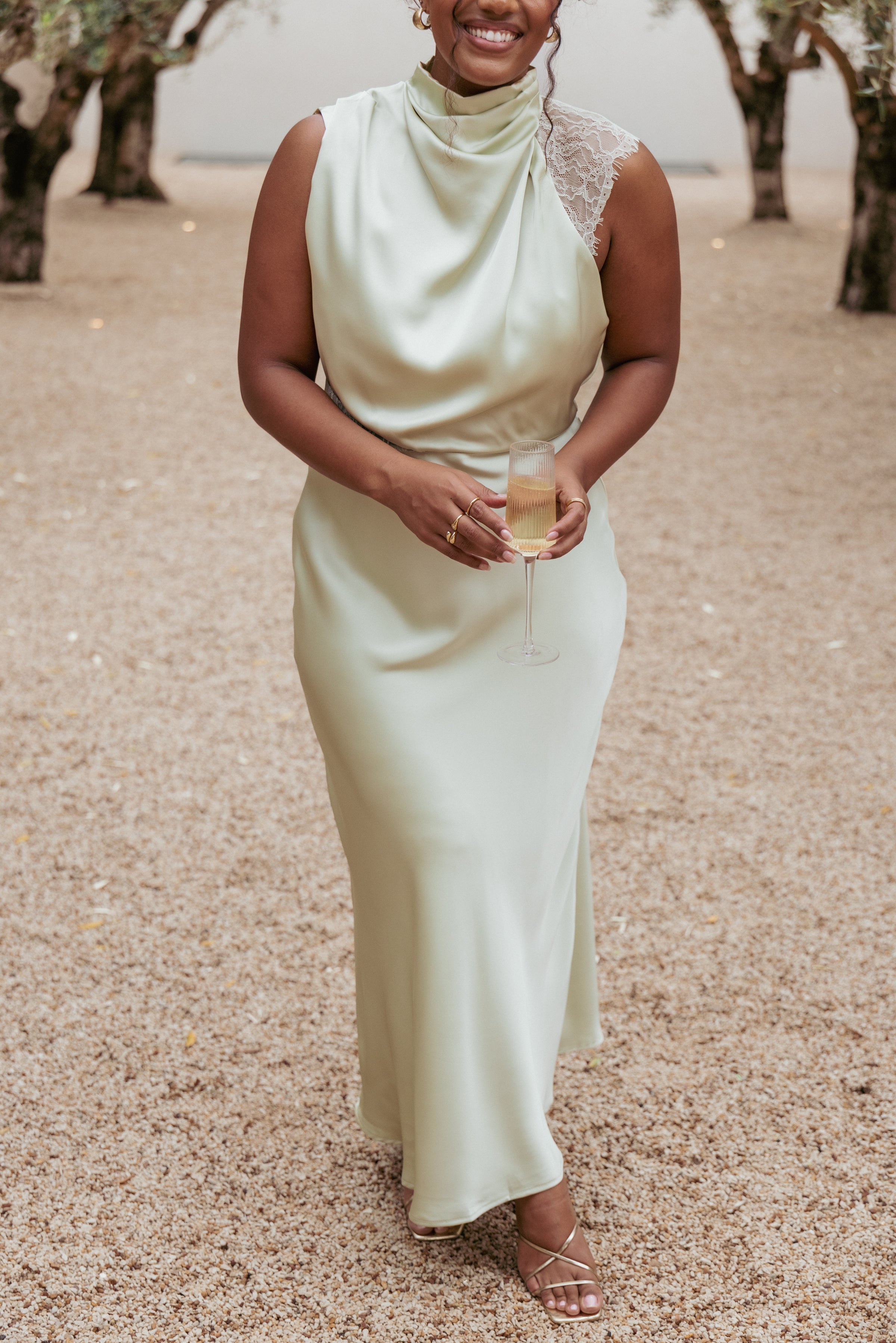 DRESSES Anabelle Halter Neck Lace Maxi Dress - Sage Green