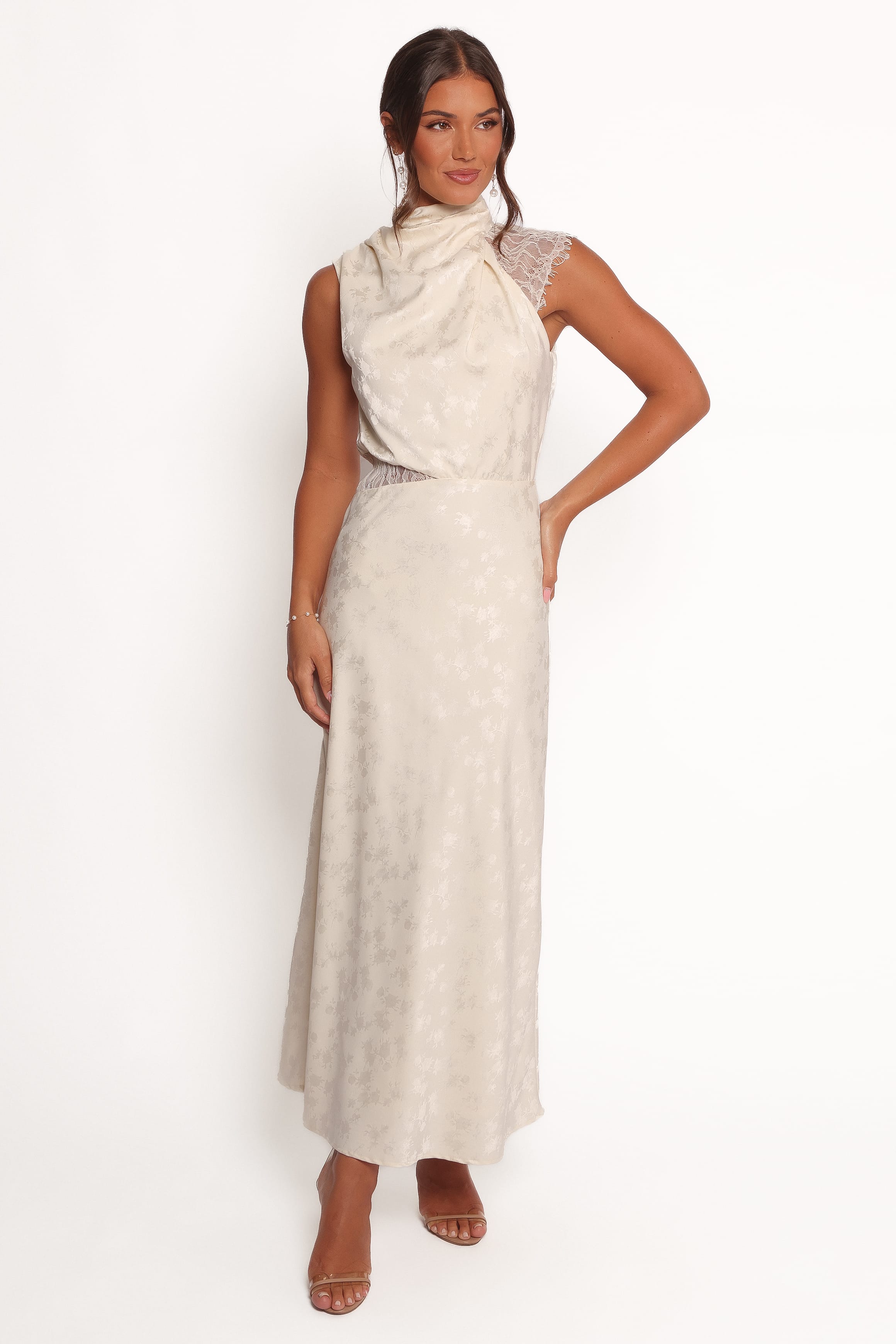 DRESSES Anabelle Halter Neck Lace Maxi Dress - White