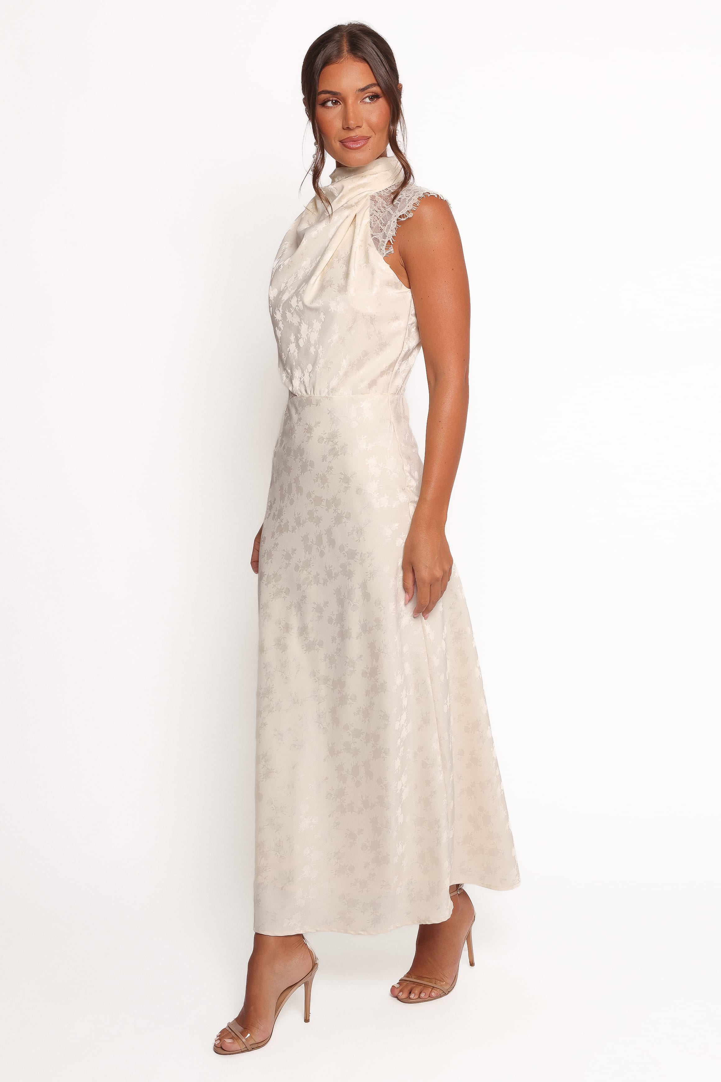 DRESSES Anabelle Halter Neck Lace Maxi Dress - White