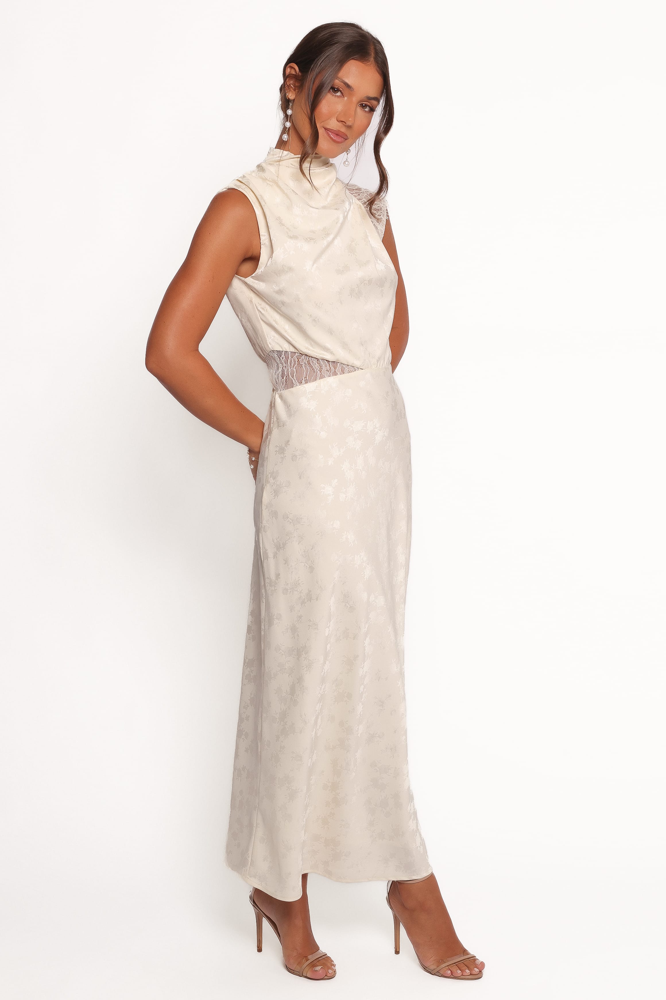 DRESSES Anabelle Halter Neck Lace Maxi Dress - White