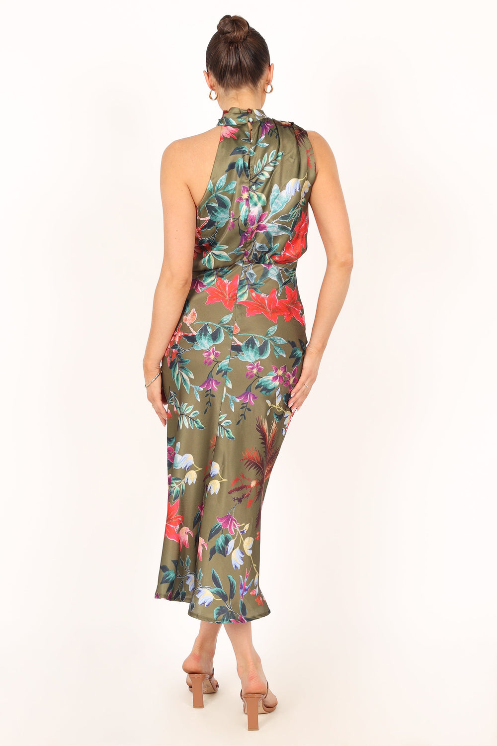 Collective Dress - Anabelle Halter Neck Midi Dress - Green Tropical image 3