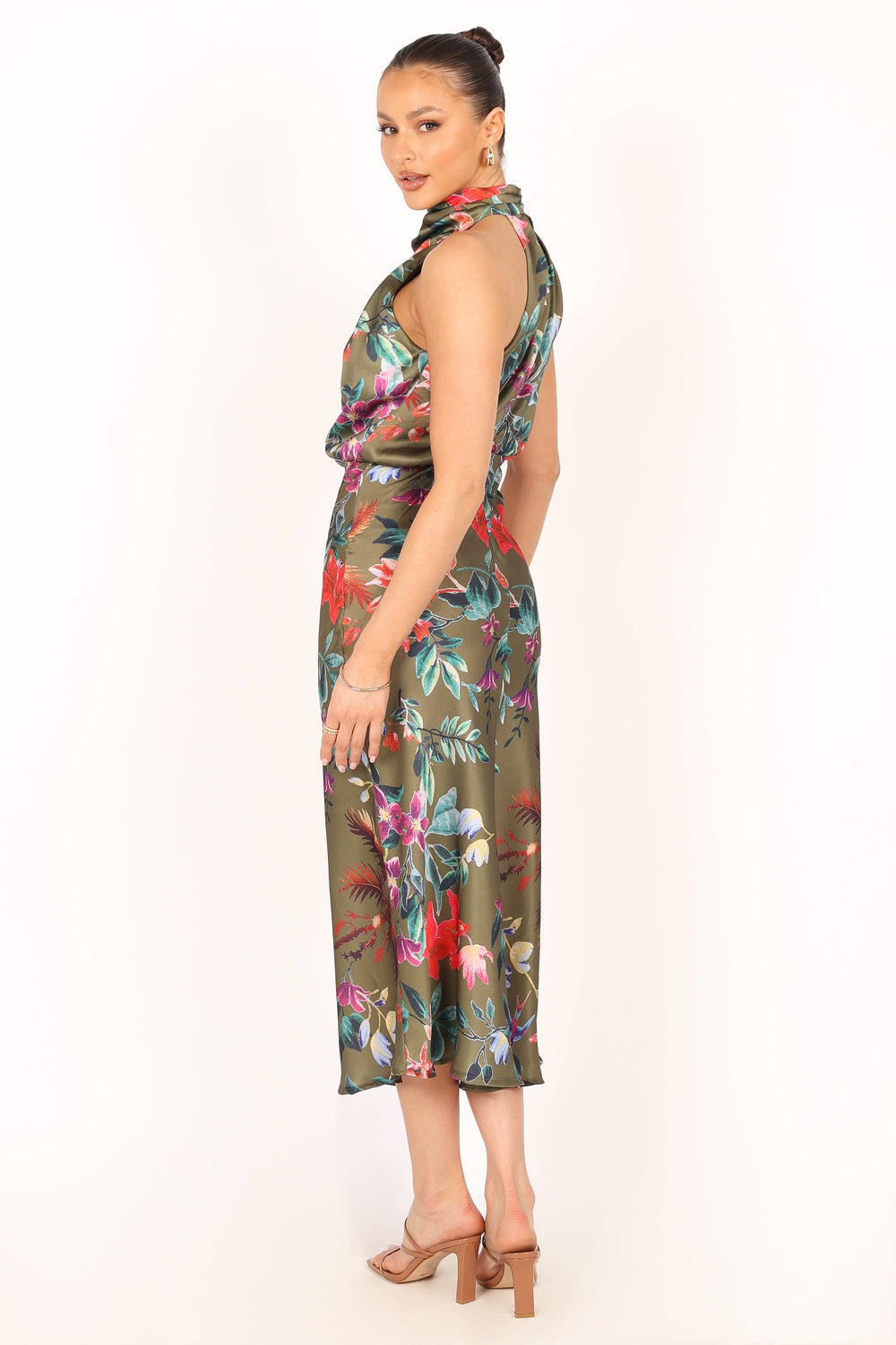 Collective Dress - Anabelle Halter Neck Midi Dress - Green Tropical image 6