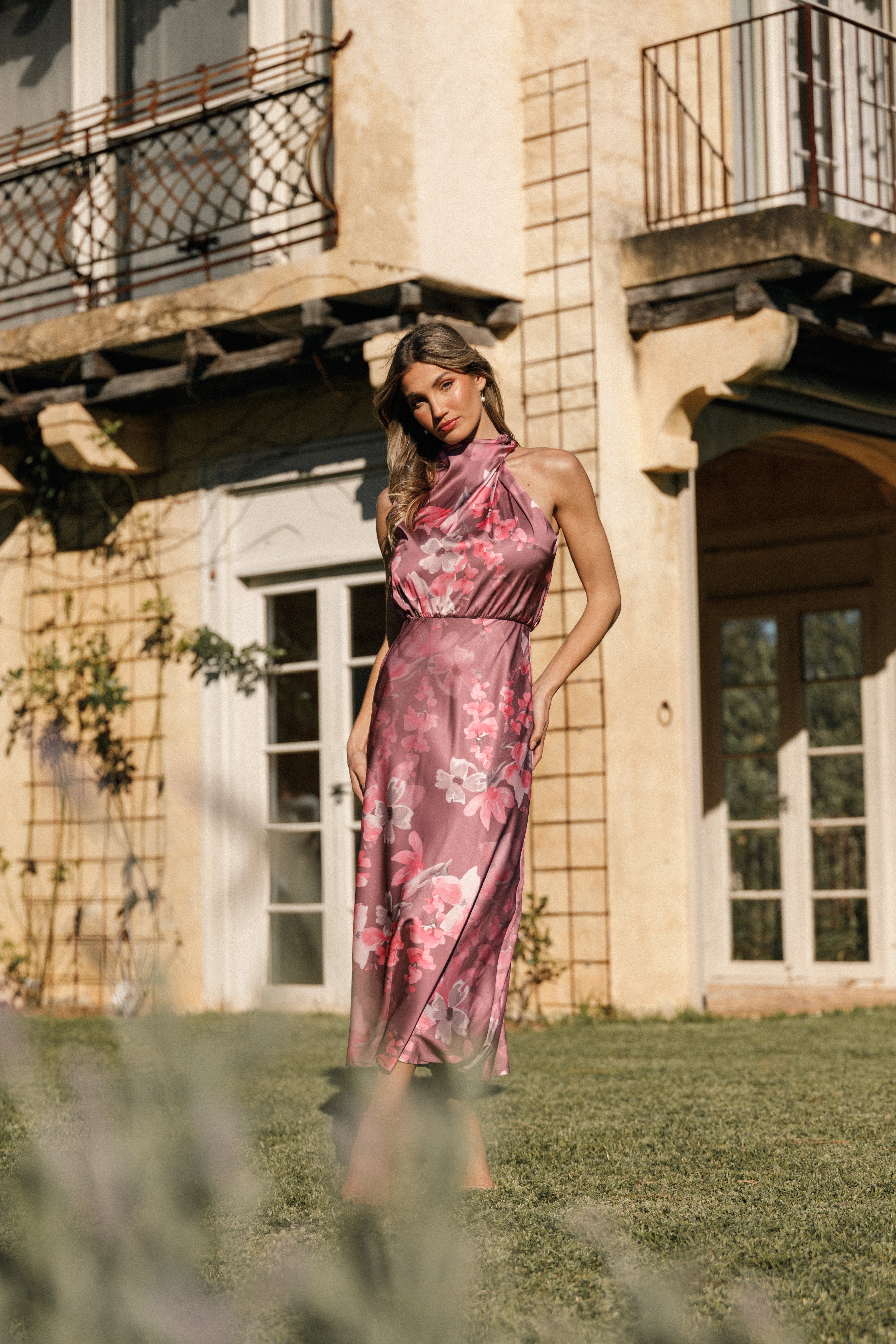 DRESSES Anabelle Halter Neck Midi Dress - Dark Rose Floral