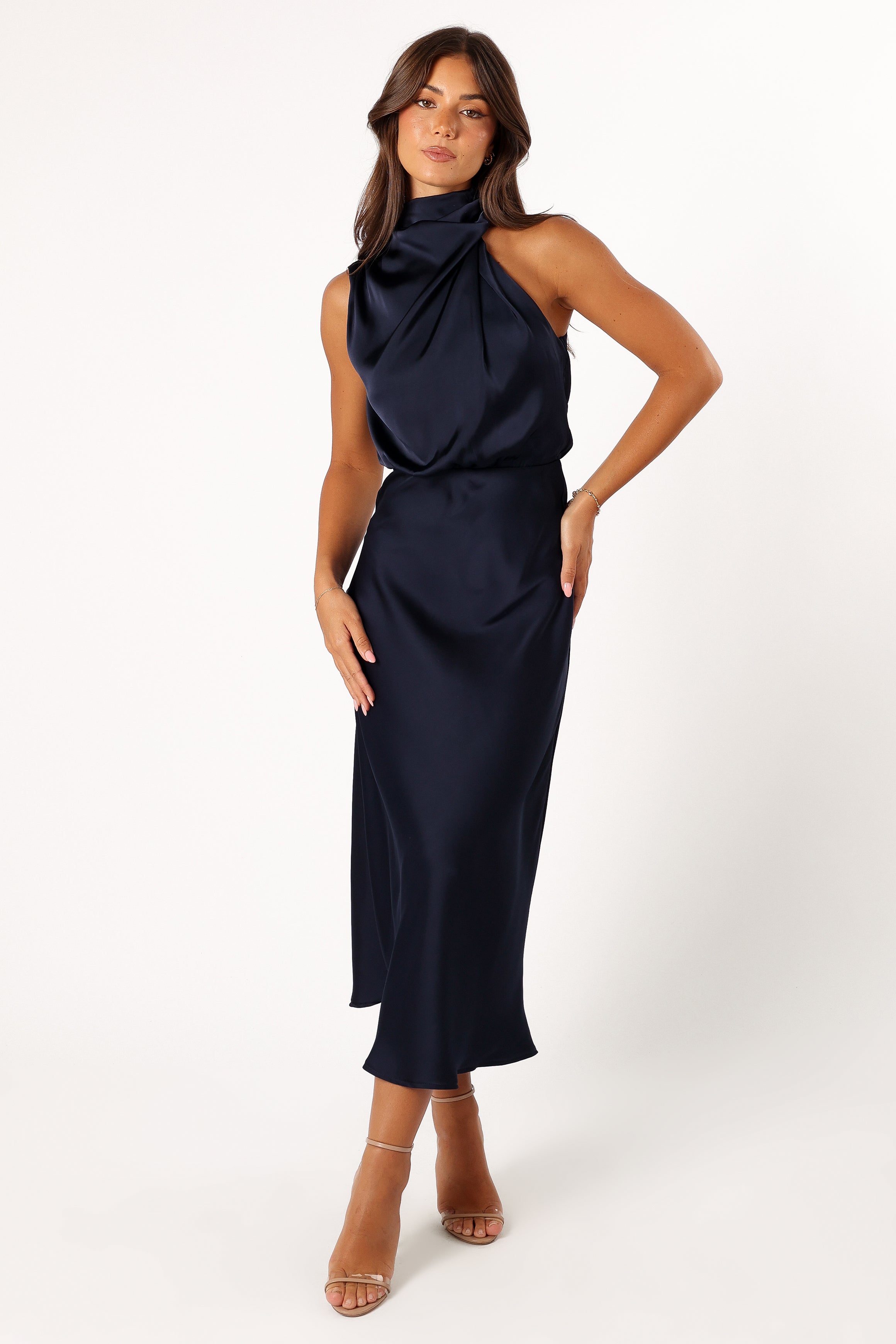 DRESSES @Anabelle Halter Neck Midi Dress - Navy (Hold for Modern Romance)