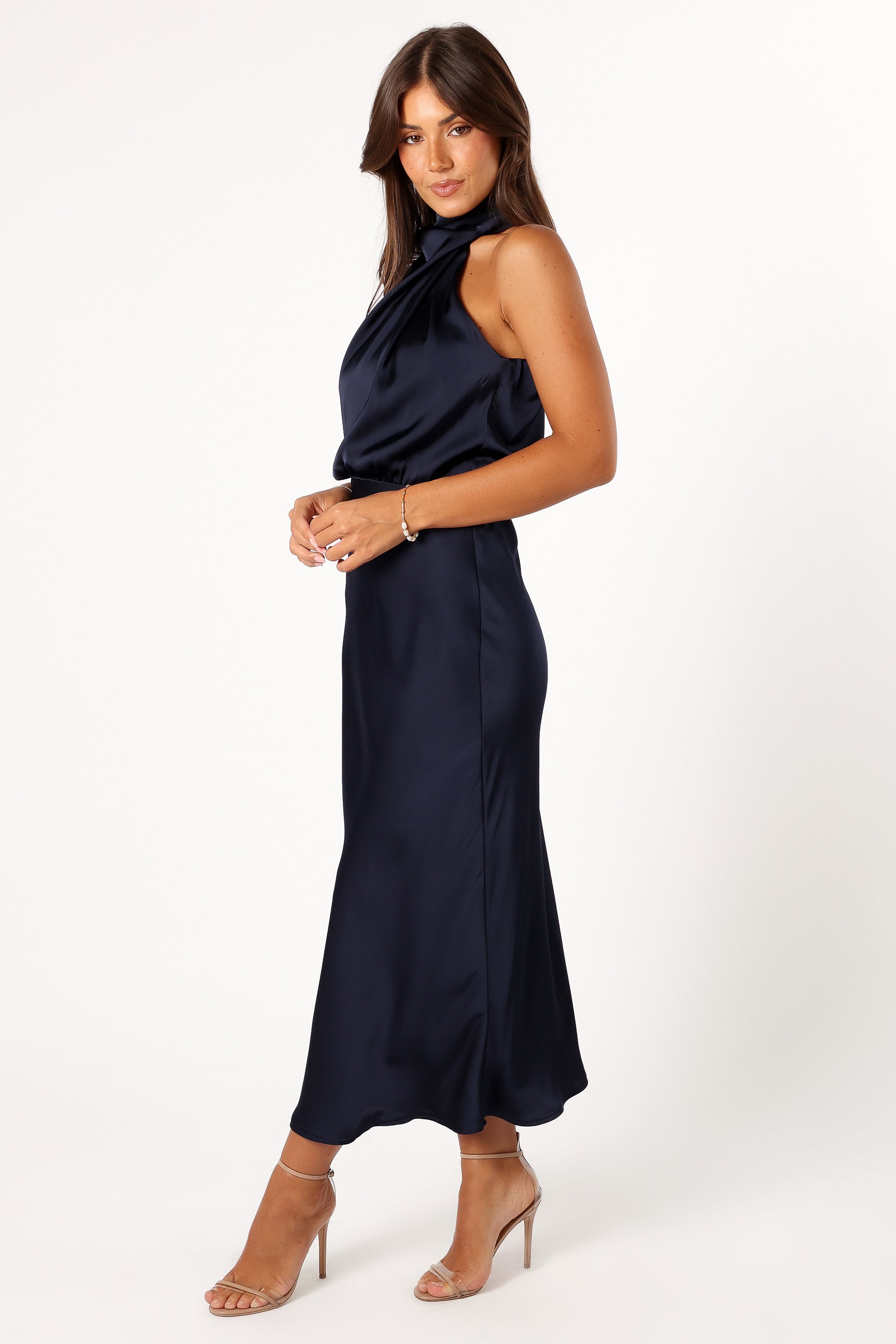 DRESSES @Anabelle Halter Neck Midi Dress - Navy (Hold for Modern Romance)