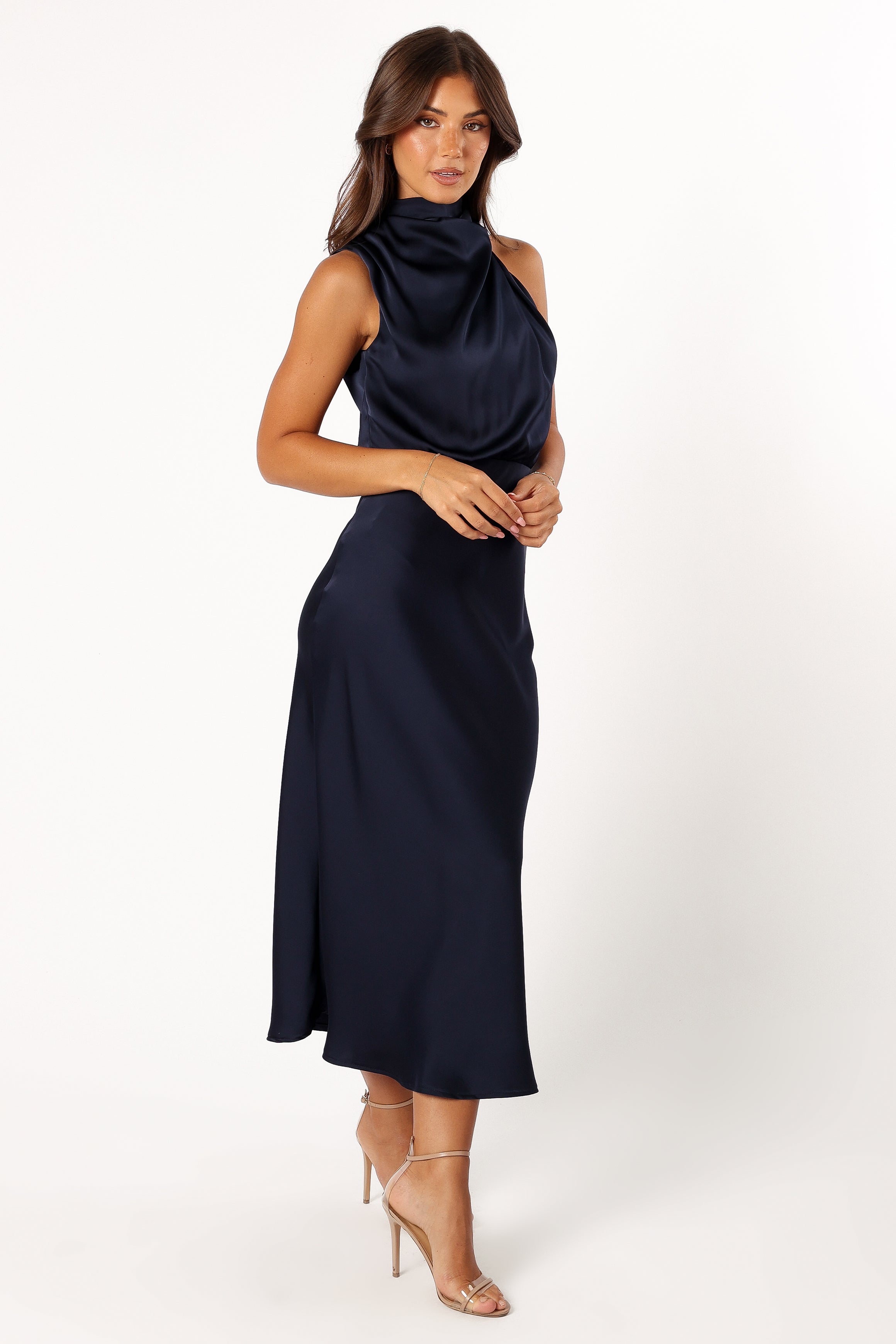 DRESSES @Anabelle Halter Neck Midi Dress - Navy (Hold for Modern Romance)