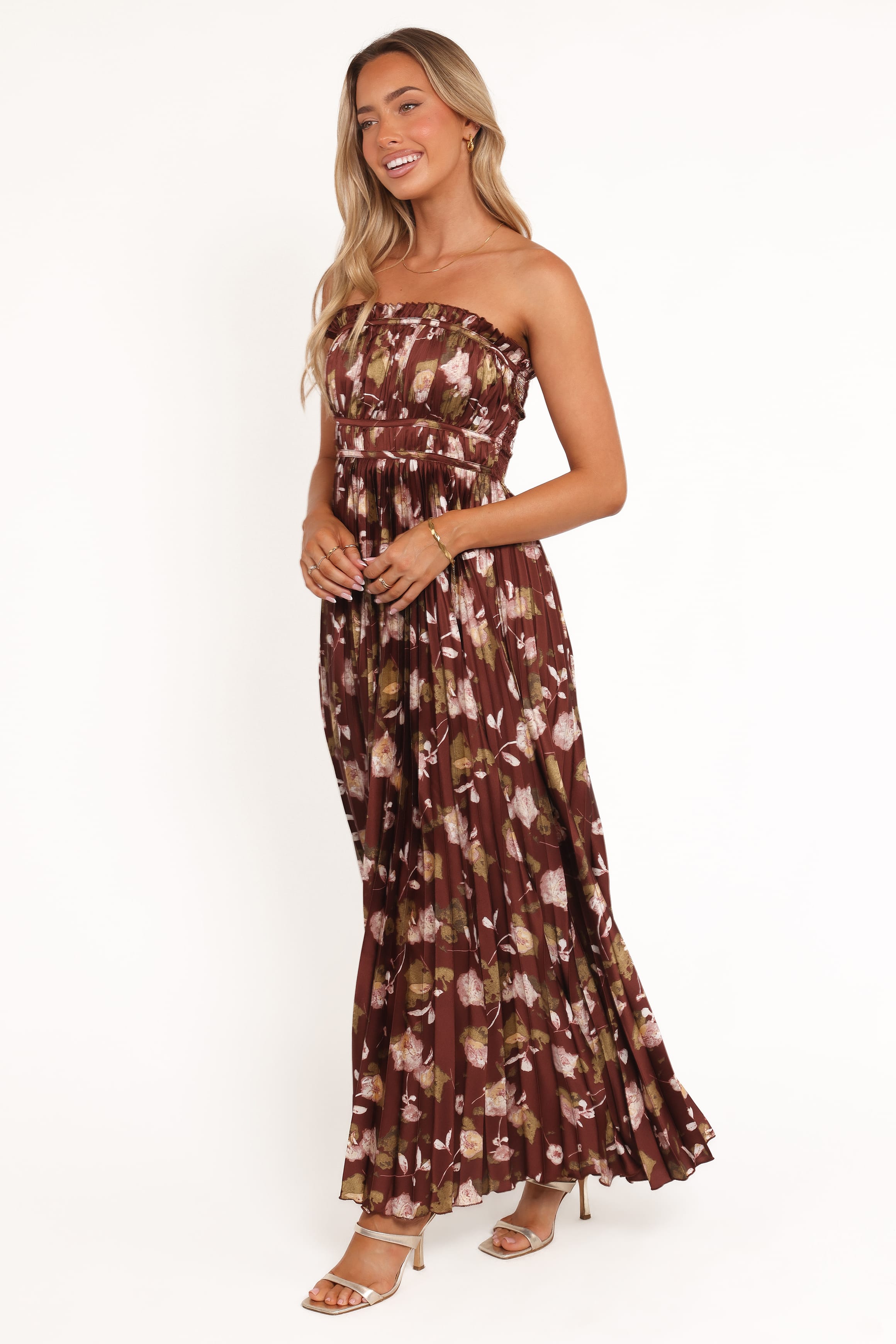 DRESSES Angelique Strapless Maxi Dress - Brown Floral