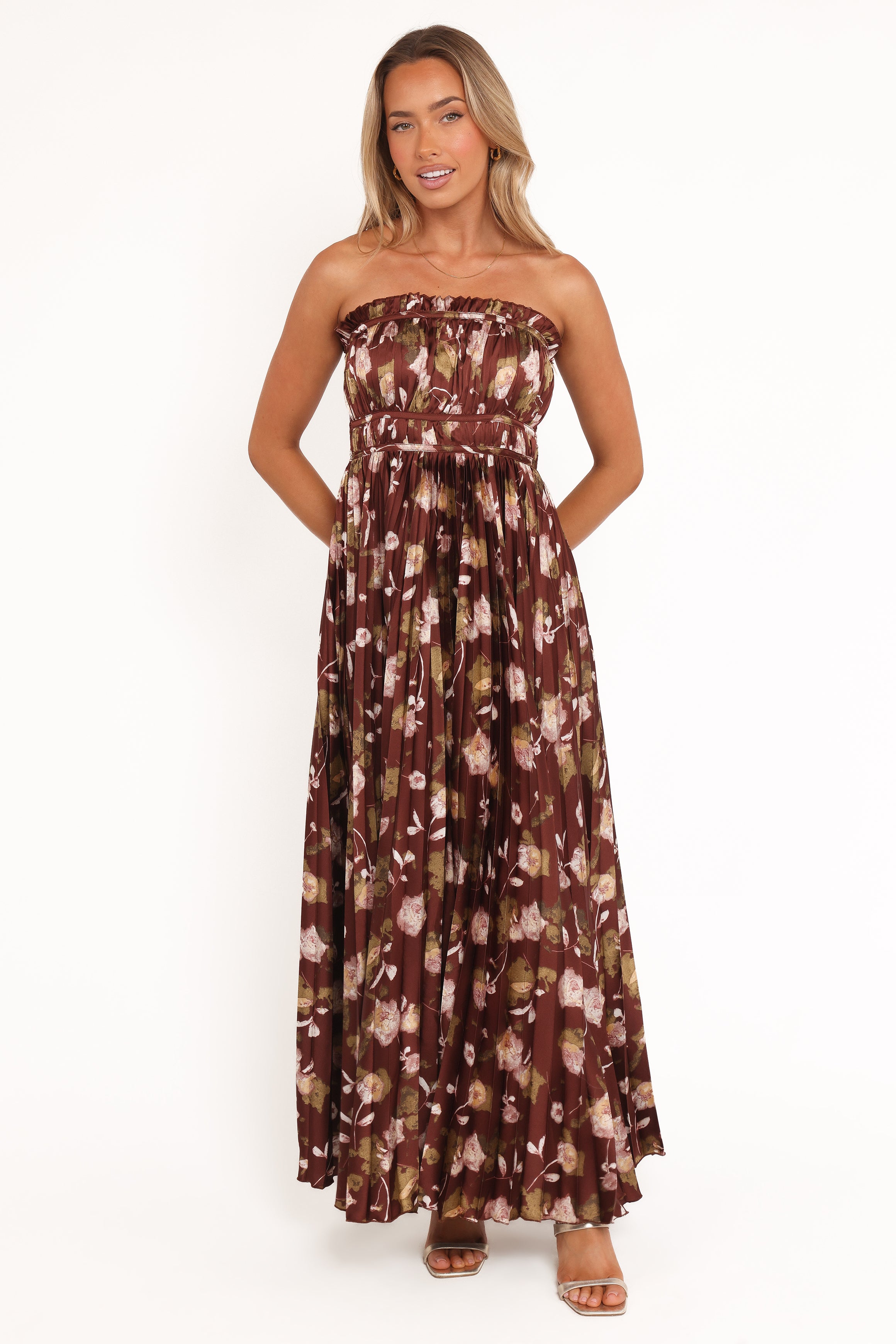 DRESSES Angelique Strapless Maxi Dress - Brown Floral
