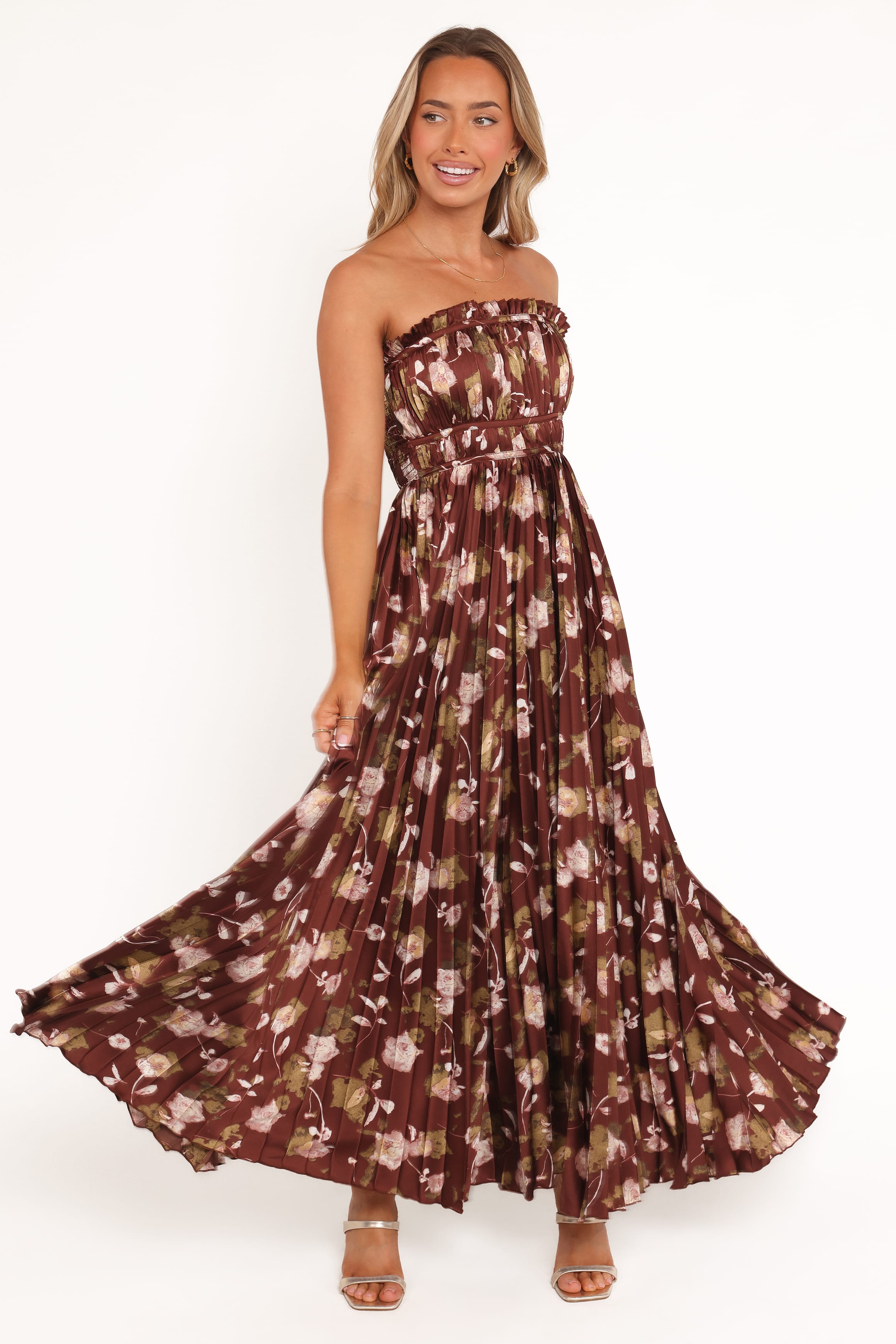 DRESSES Angelique Strapless Maxi Dress - Brown Floral