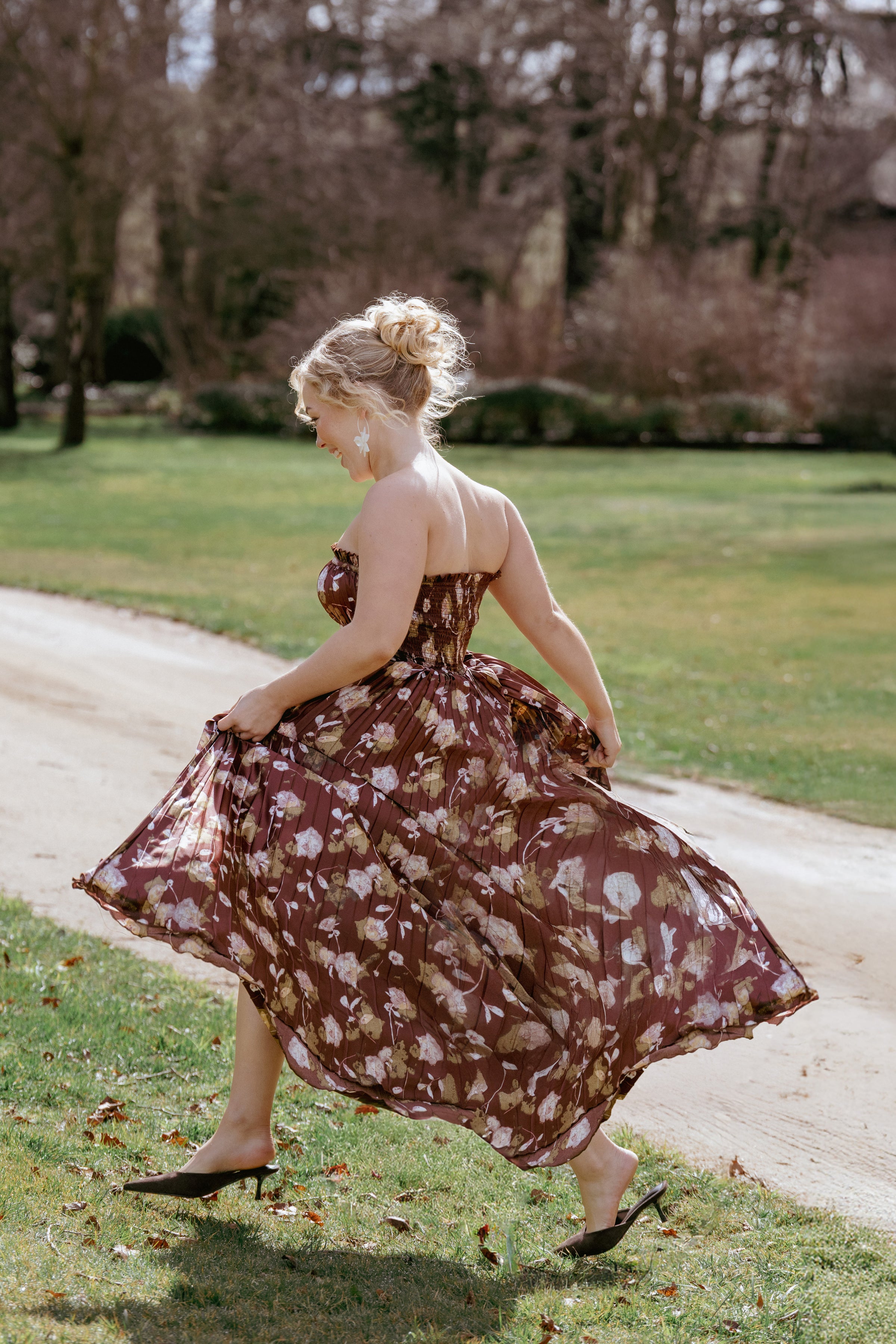 DRESSES Angelique Strapless Maxi Dress - Brown Floral