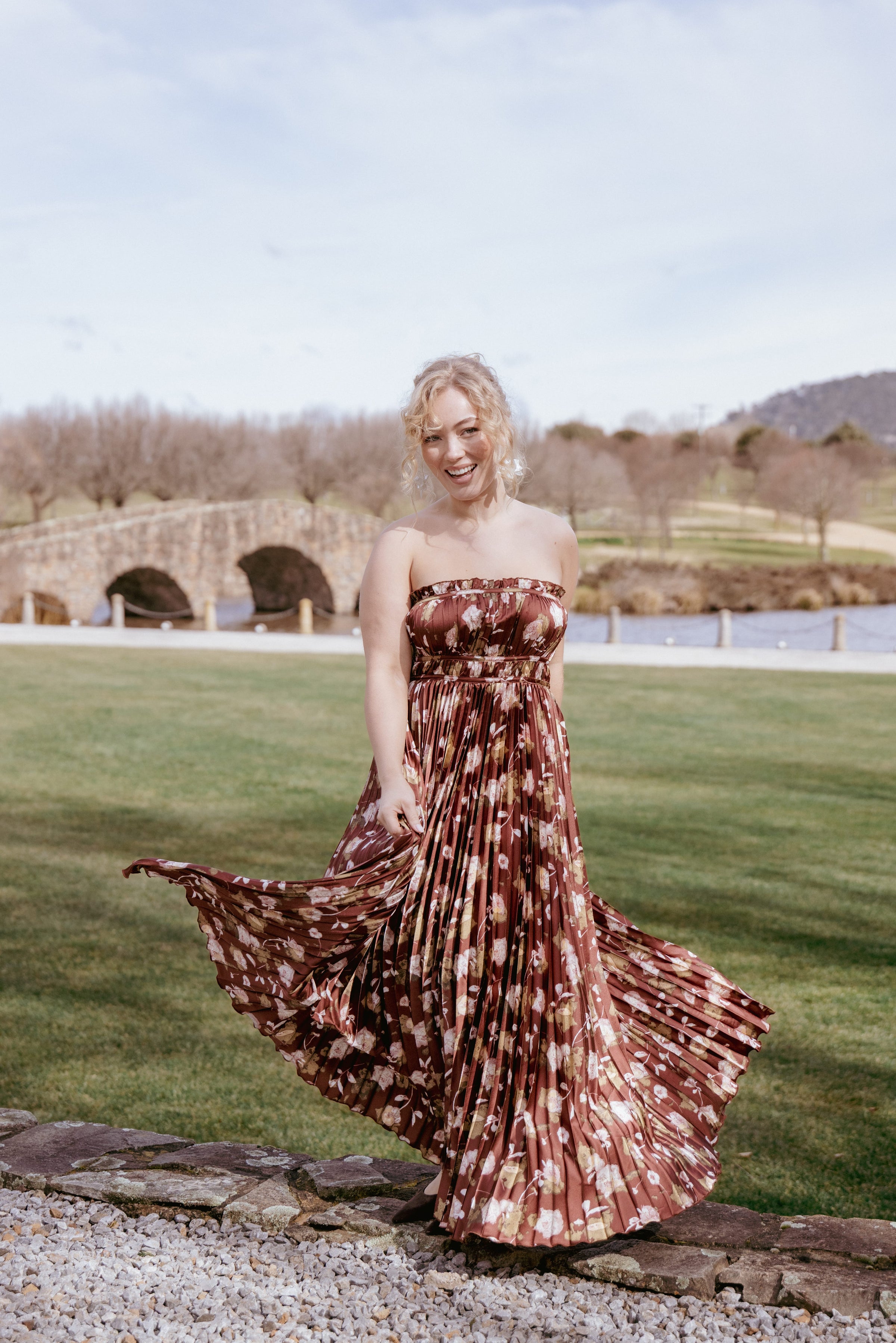 DRESSES Angelique Strapless Maxi Dress - Brown Floral