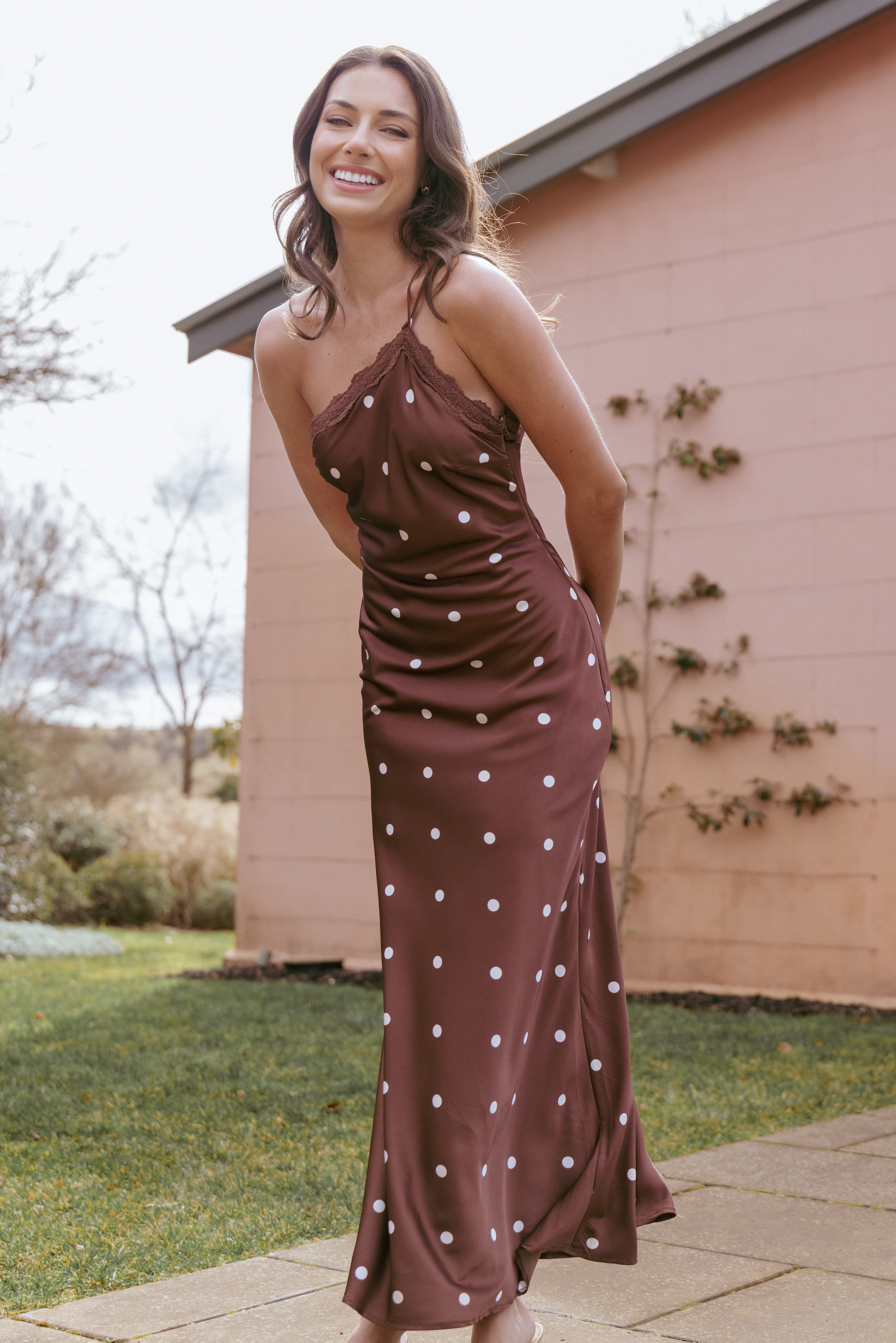 DRESSES Anika Maxi Dress - Brown Polka Dot