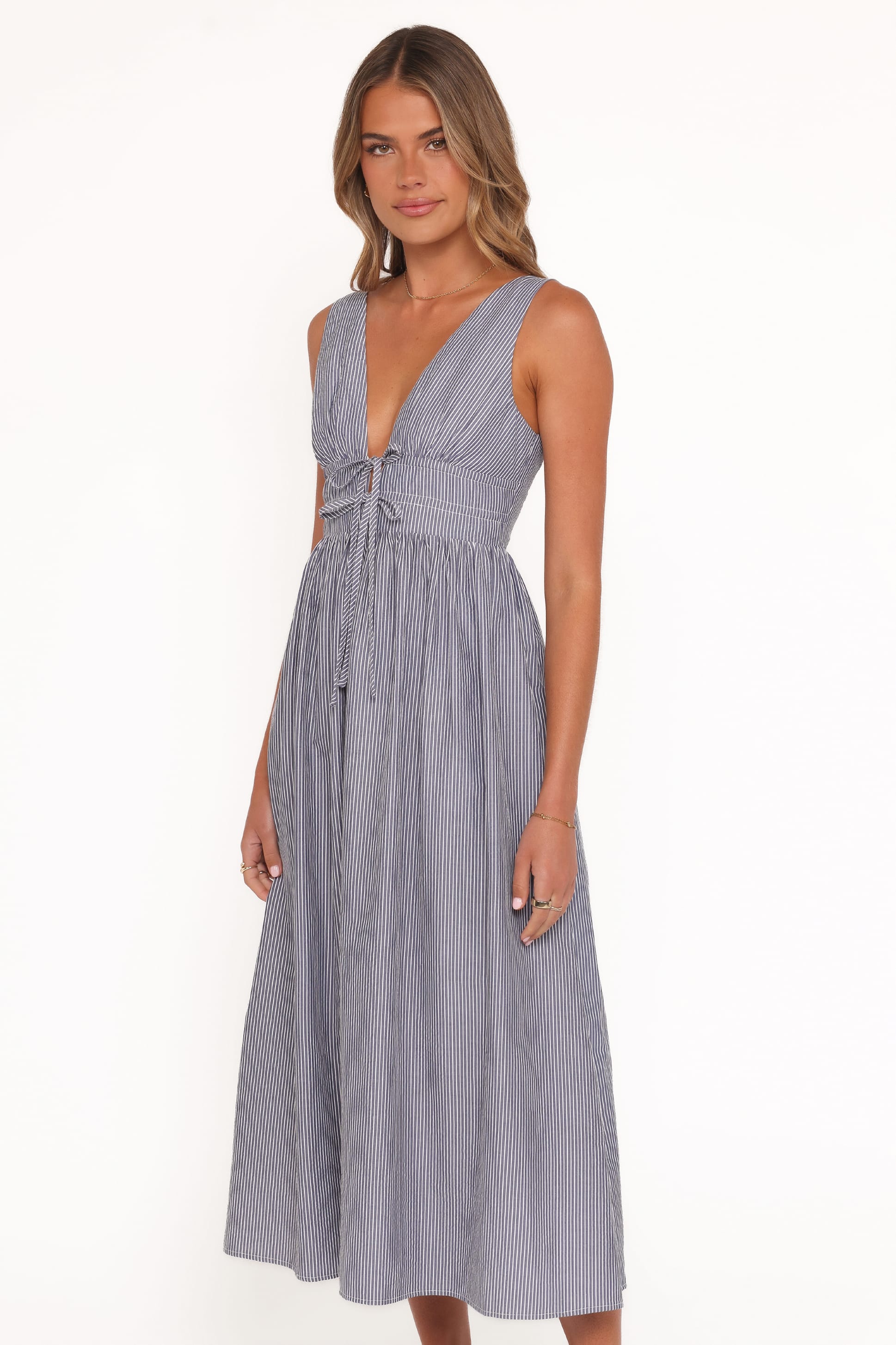 DRESSES Annora Midi Dress - Navy Pinstripe