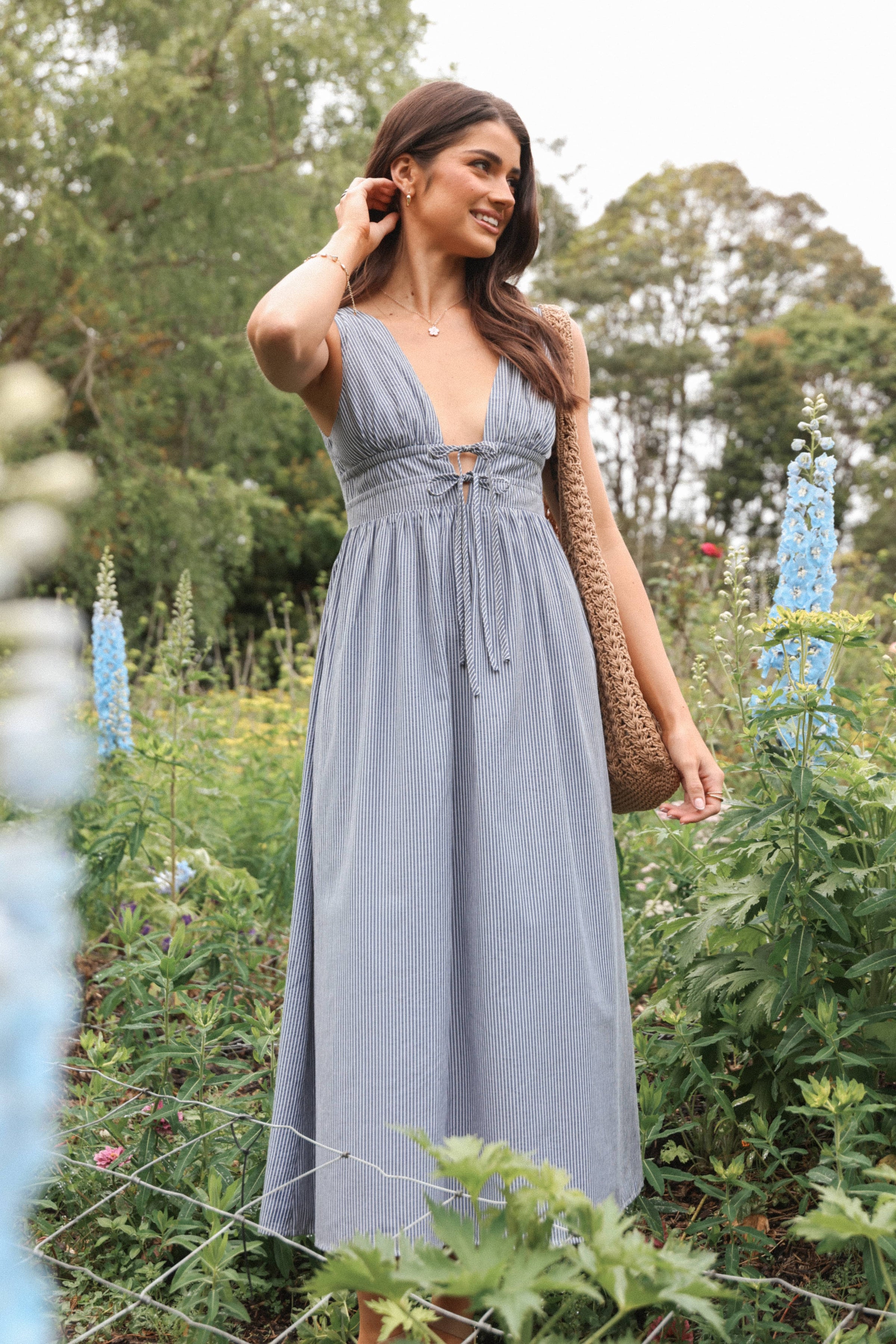 DRESSES Annora Midi Dress - Navy Pinstripe