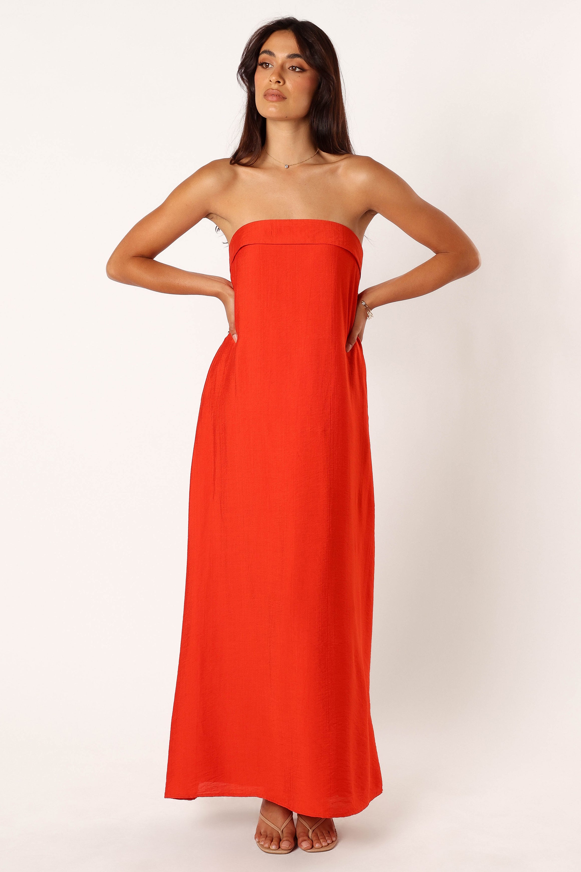 DRESSES @Archer Strapless Maxi Dress - Red