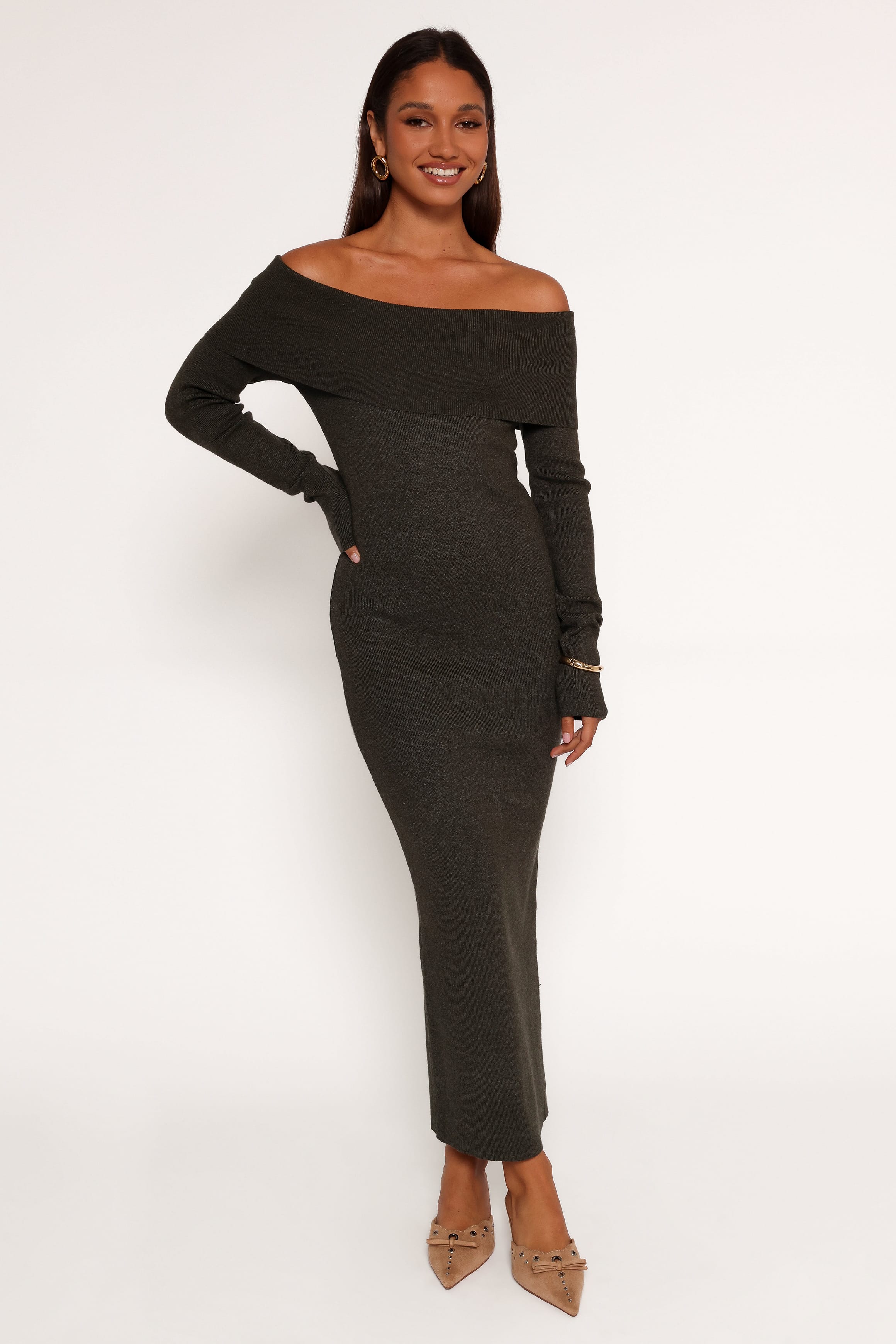 DRESSES Archie Off The Shoulder Midi Dress - Olive