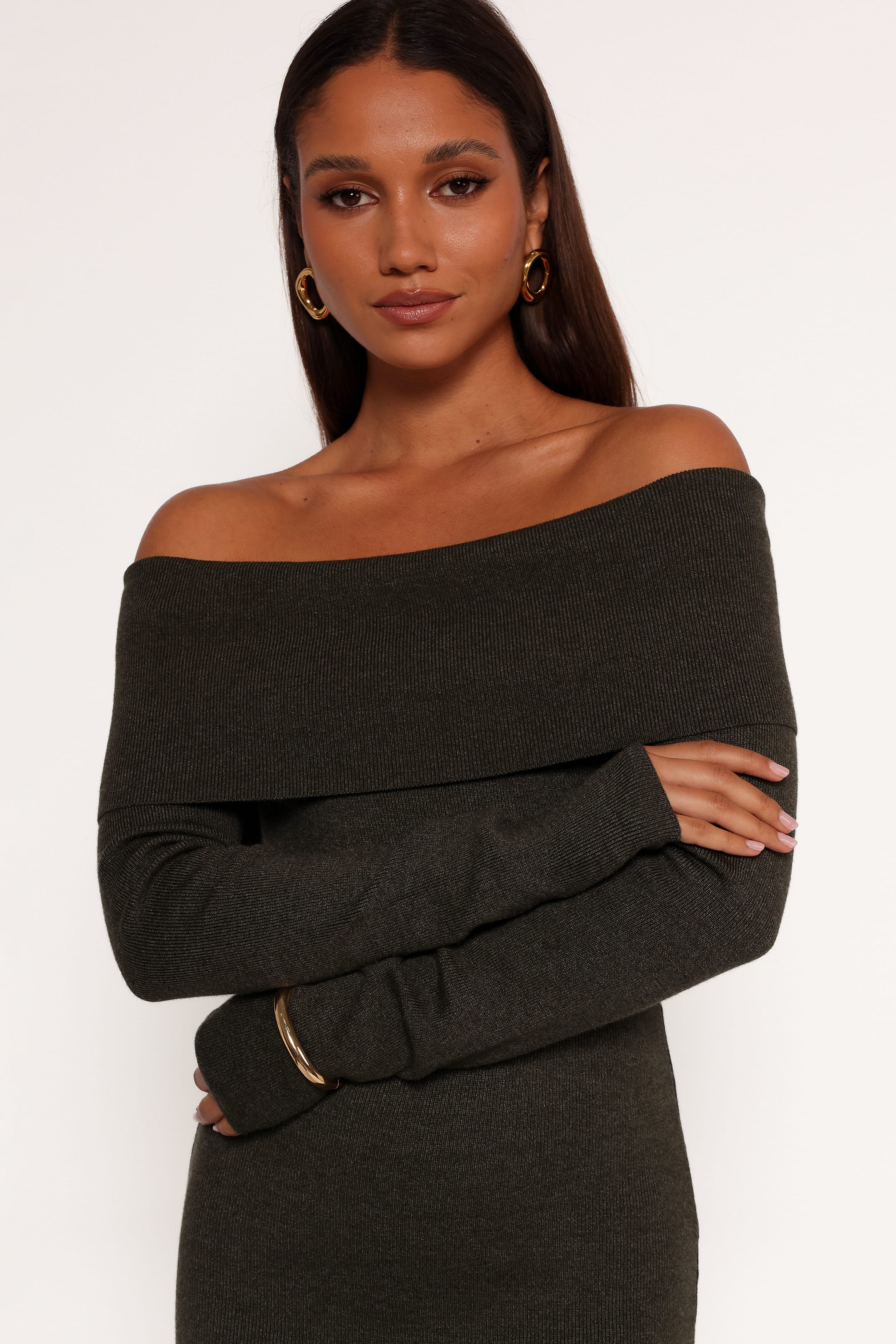 DRESSES Archie Off The Shoulder Midi Dress - Olive