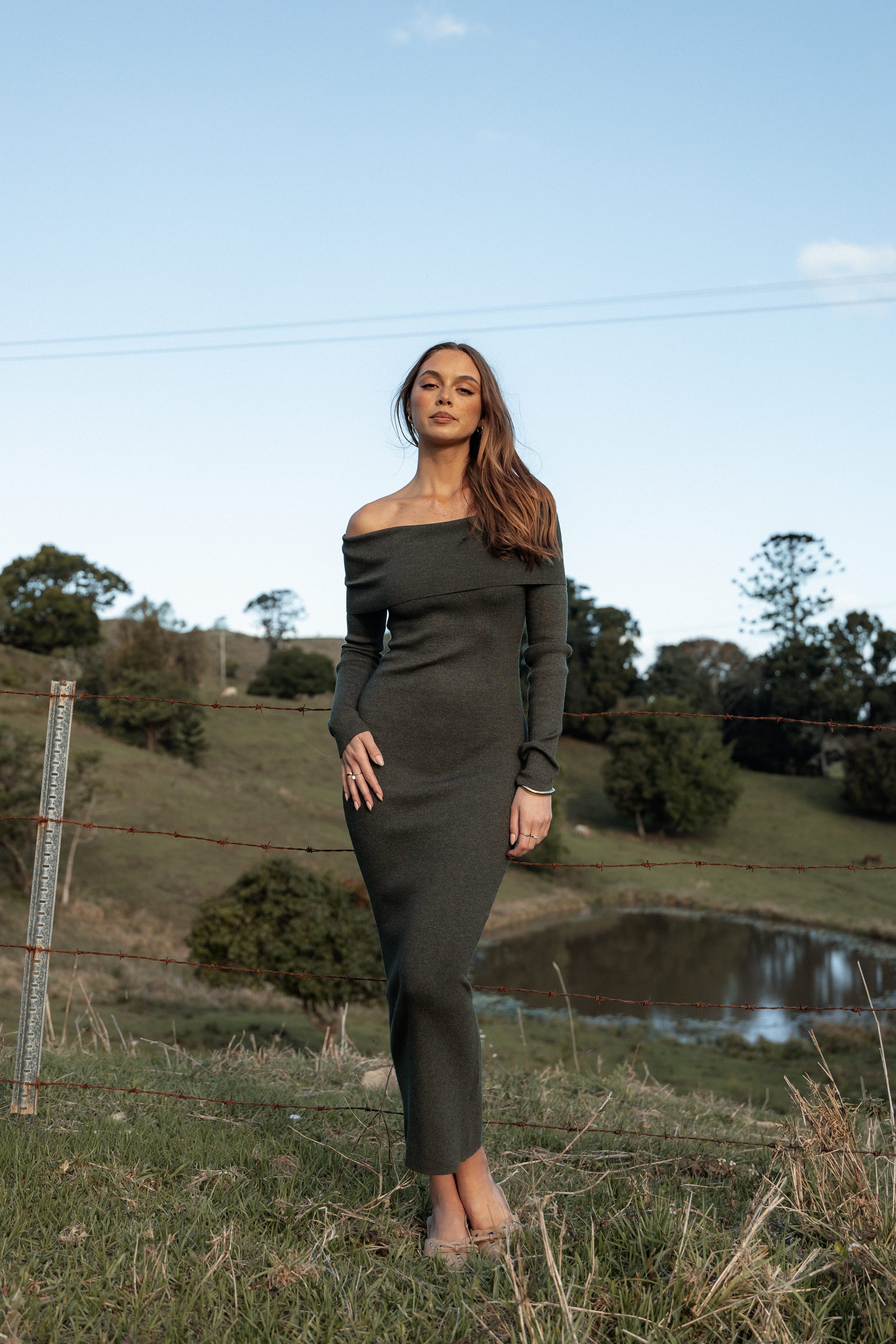 DRESSES Archie Off The Shoulder Midi Dress - Olive