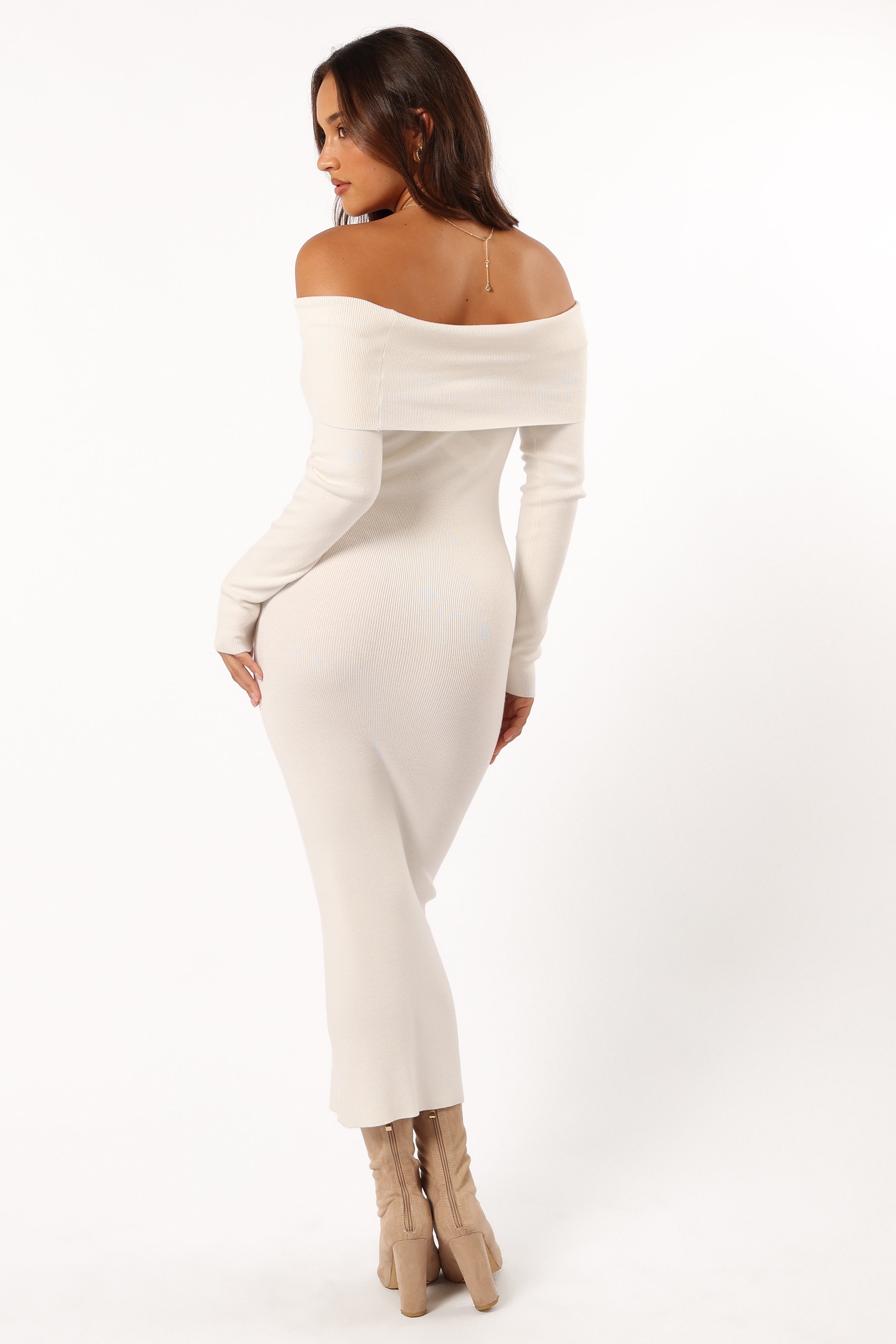 DRESSES @Archie Off The Shoulder Midi Dress - White (Hold for Cool Beginnings)