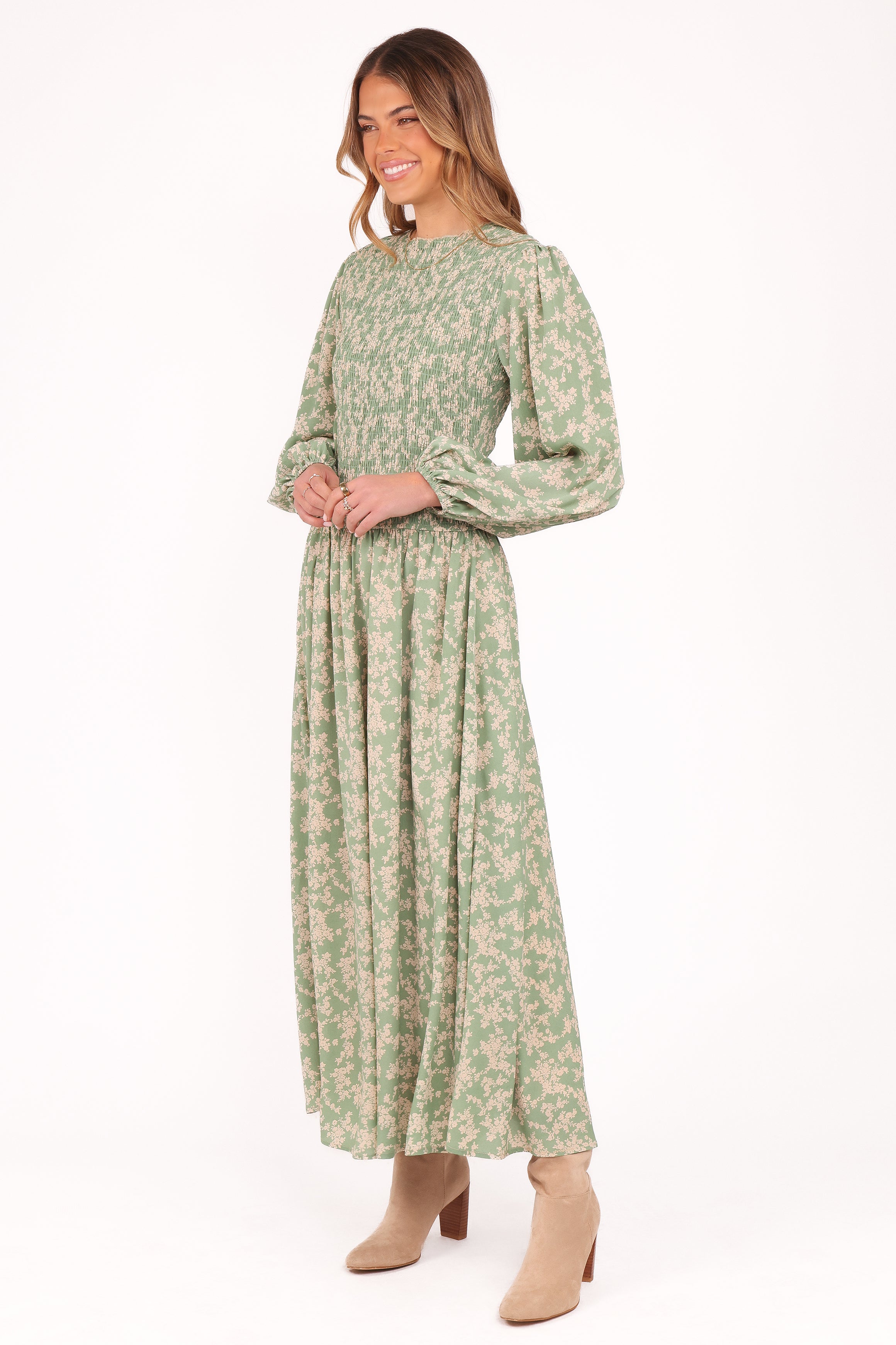 DRESSES Ashara Long Sleeve Midi Dress - Green Floral