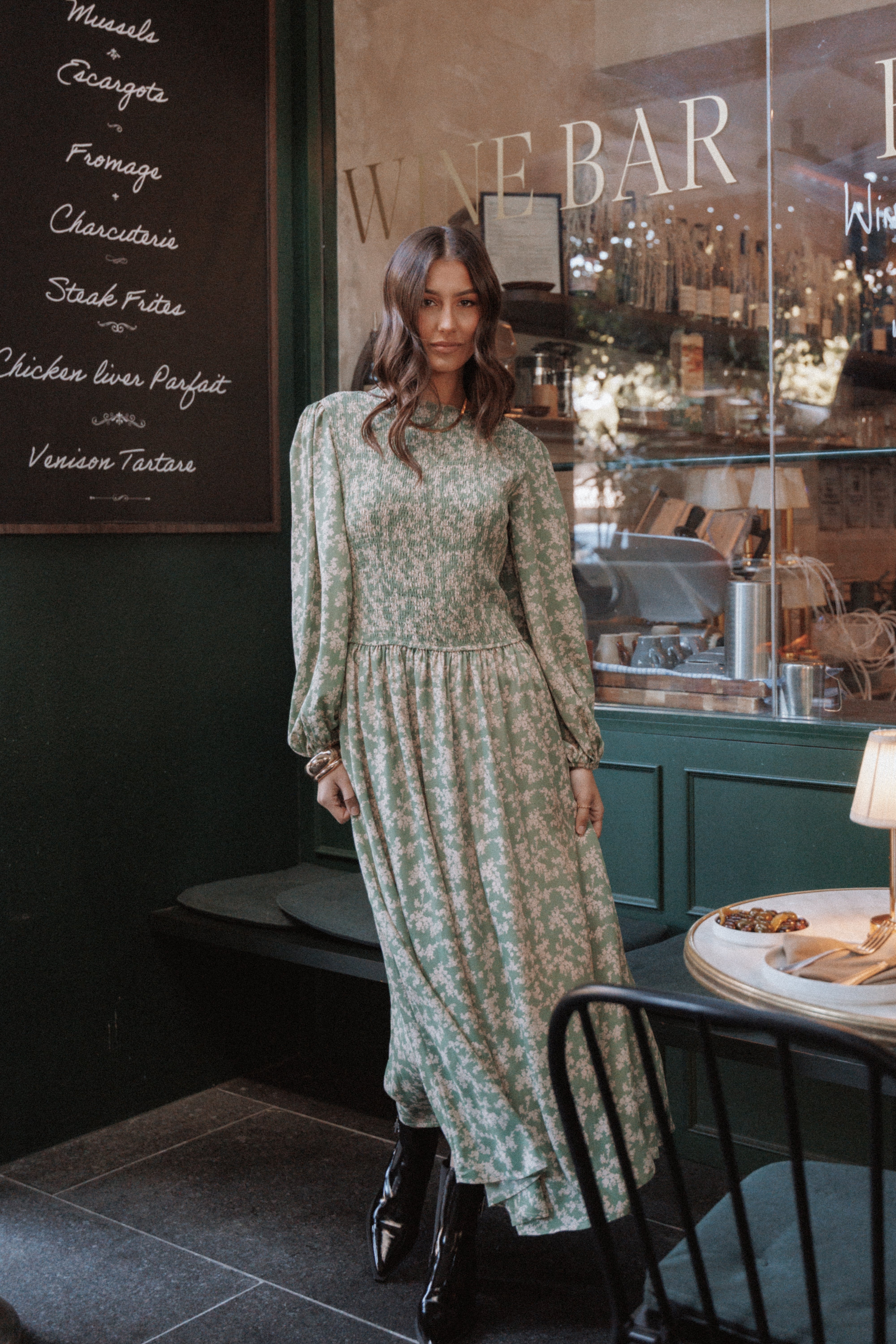DRESSES Ashara Long Sleeve Midi Dress - Green Floral
