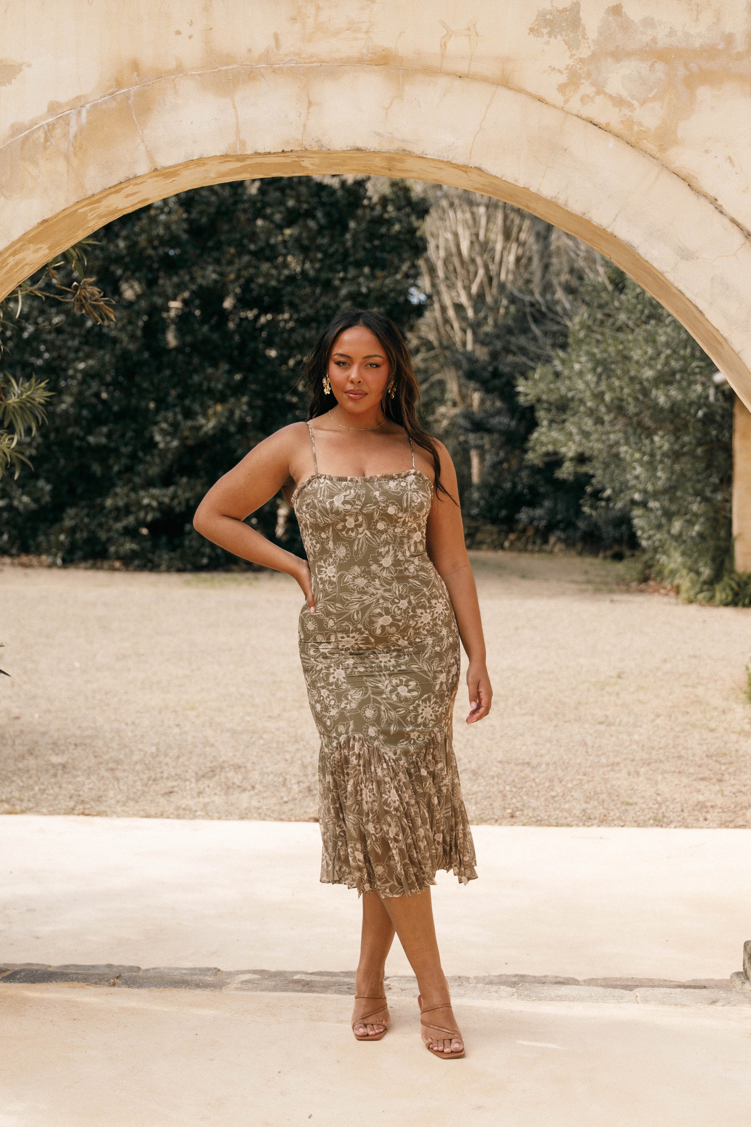 DRESSES Ashton Midi Dress - Olive Floral