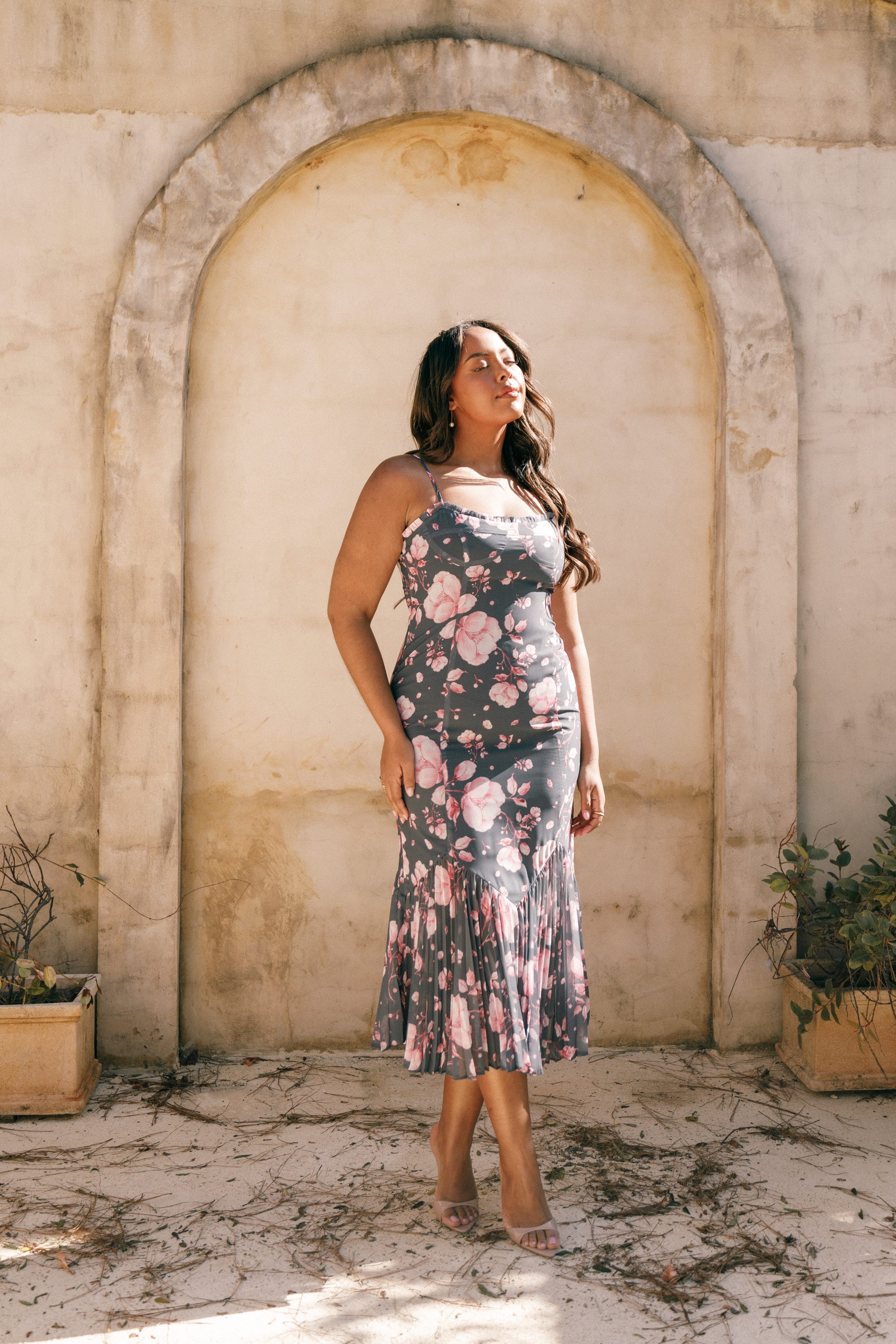 DRESSES Ashton Midi Dress - Steel Gray Floral