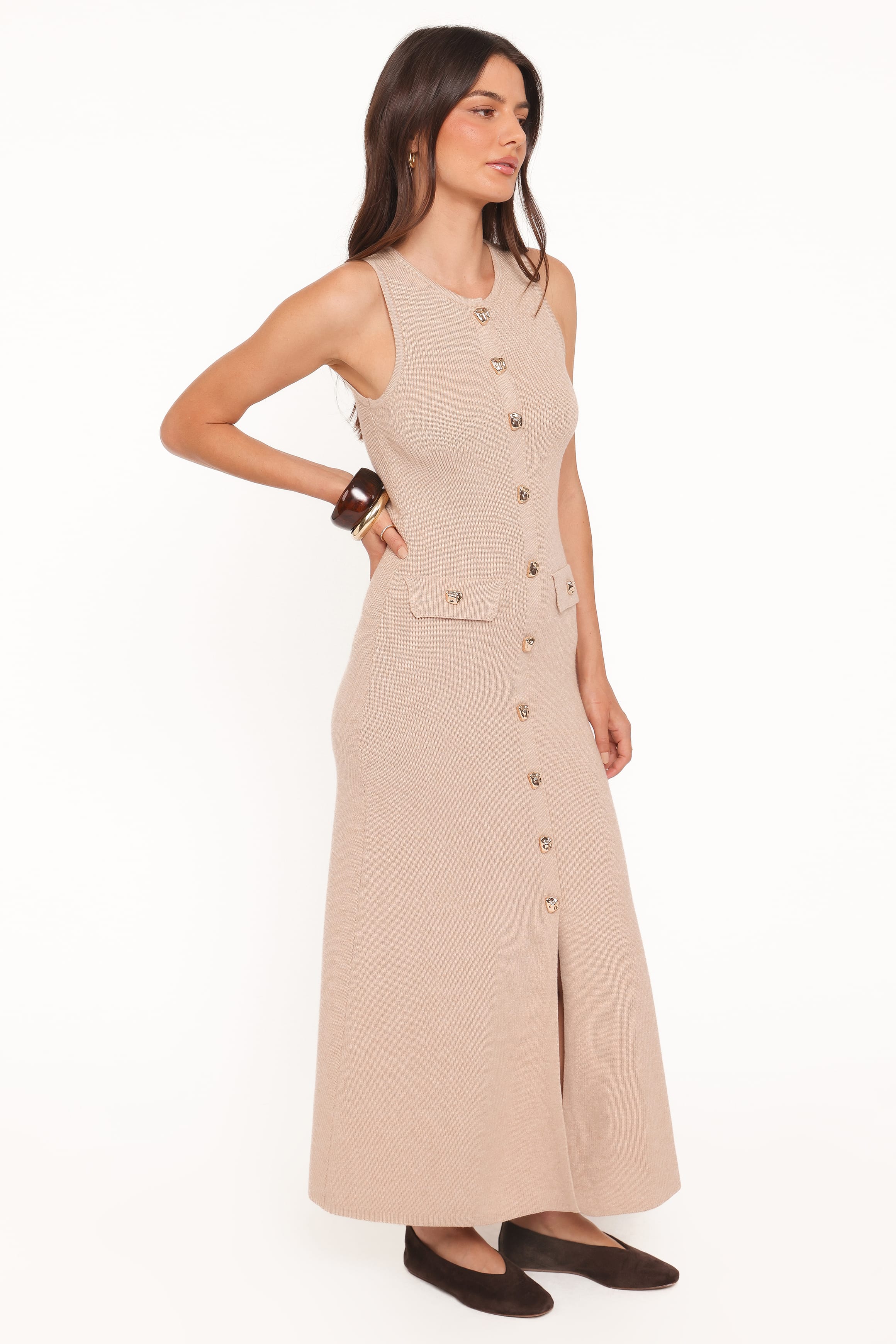DRESSES Aspen Button Up Knit Dress - Oatmeal