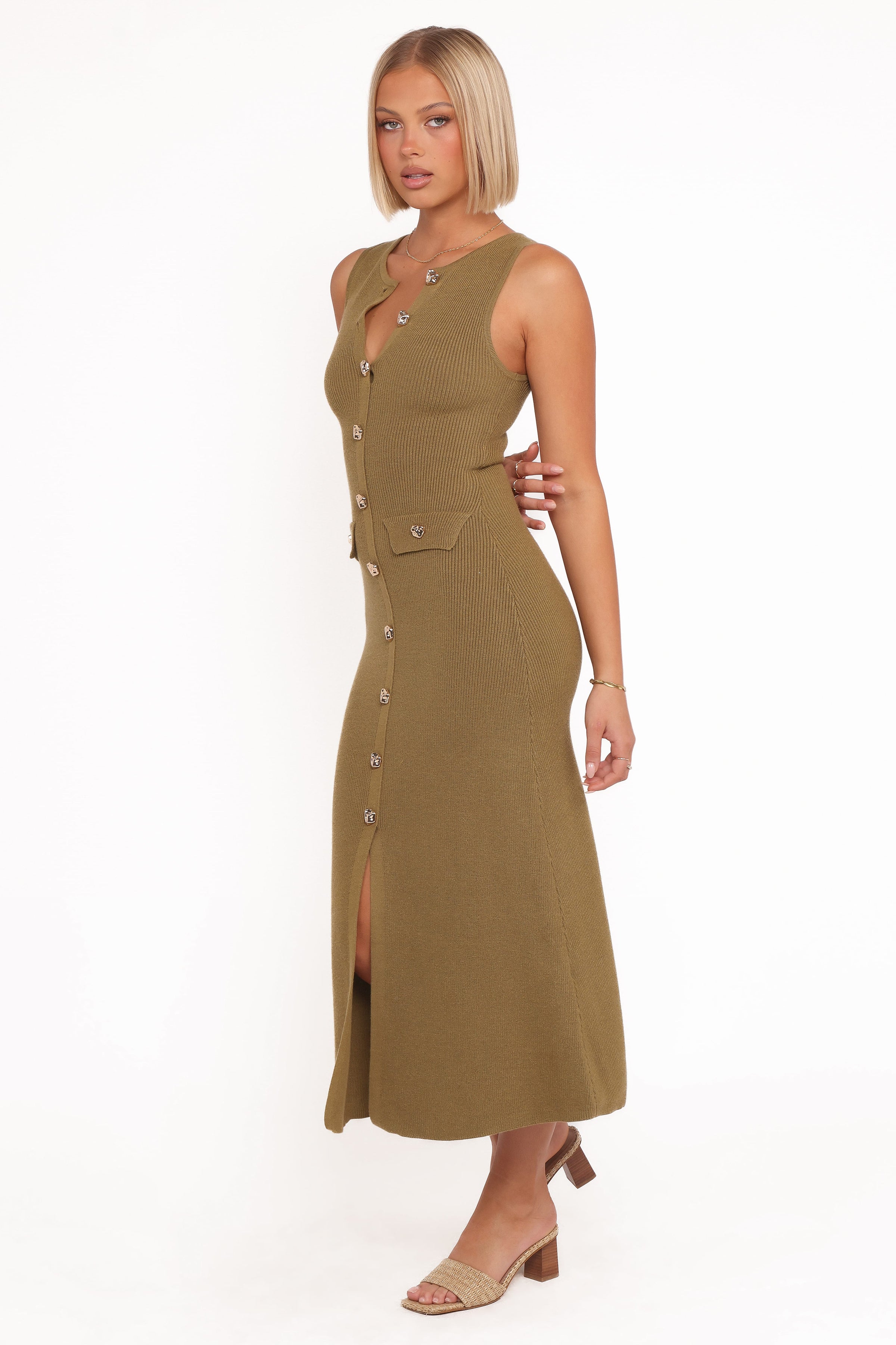 DRESSES Aspen Button Up Knit Dress - Olive