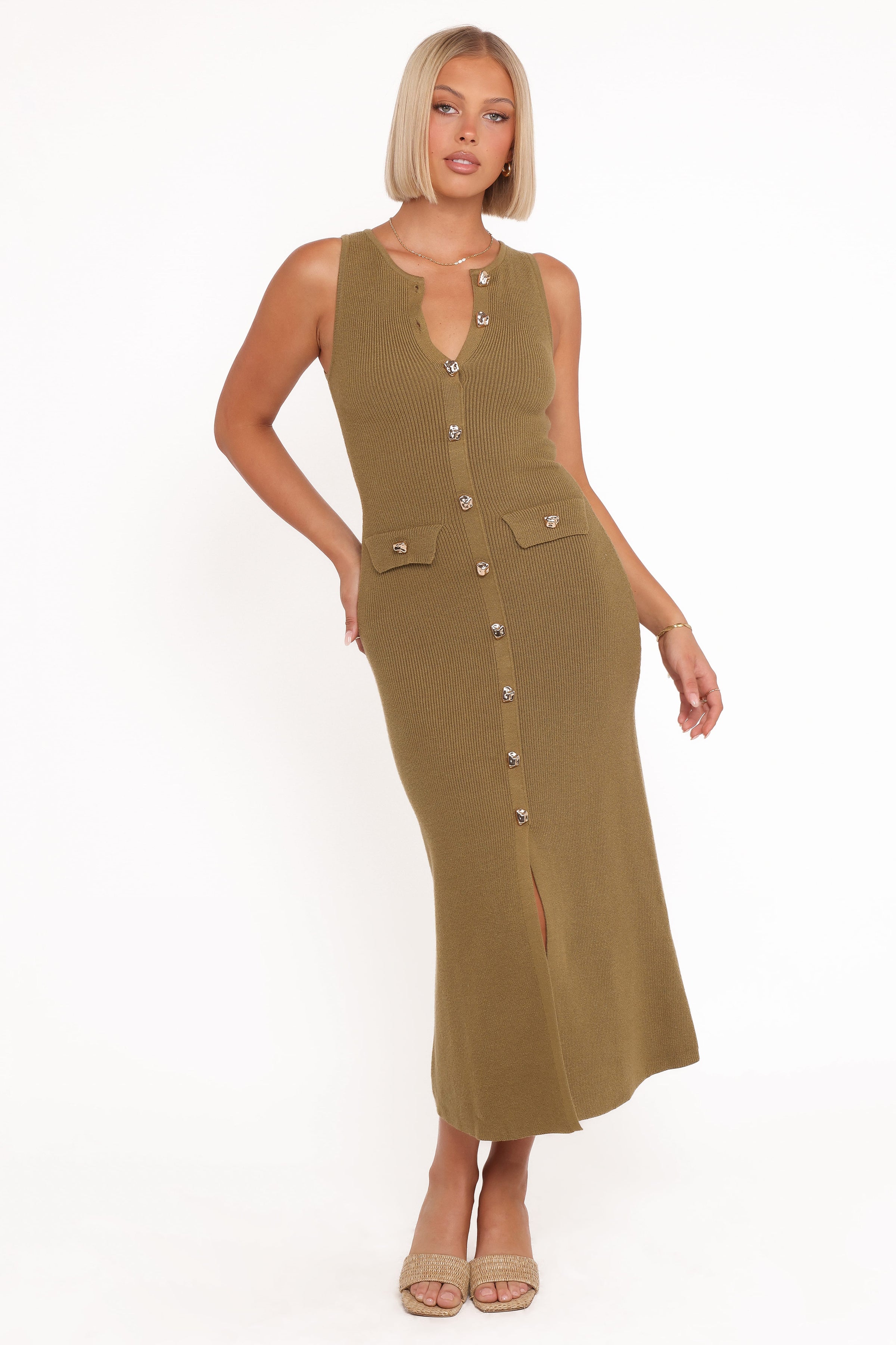 DRESSES Aspen Button Up Knit Dress - Olive