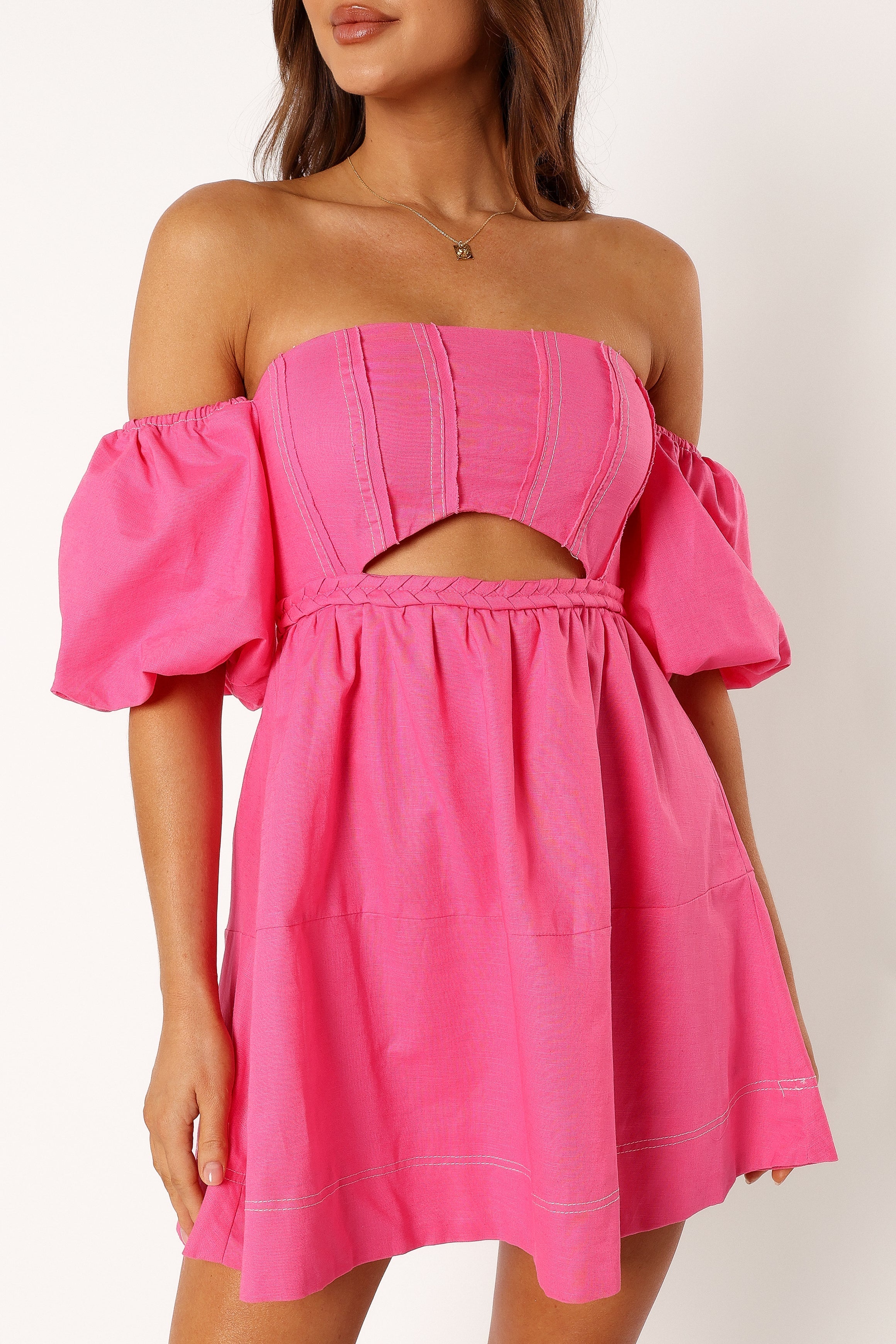 DRESSES @Aurora Off Shoulder Mini Dress - Pink