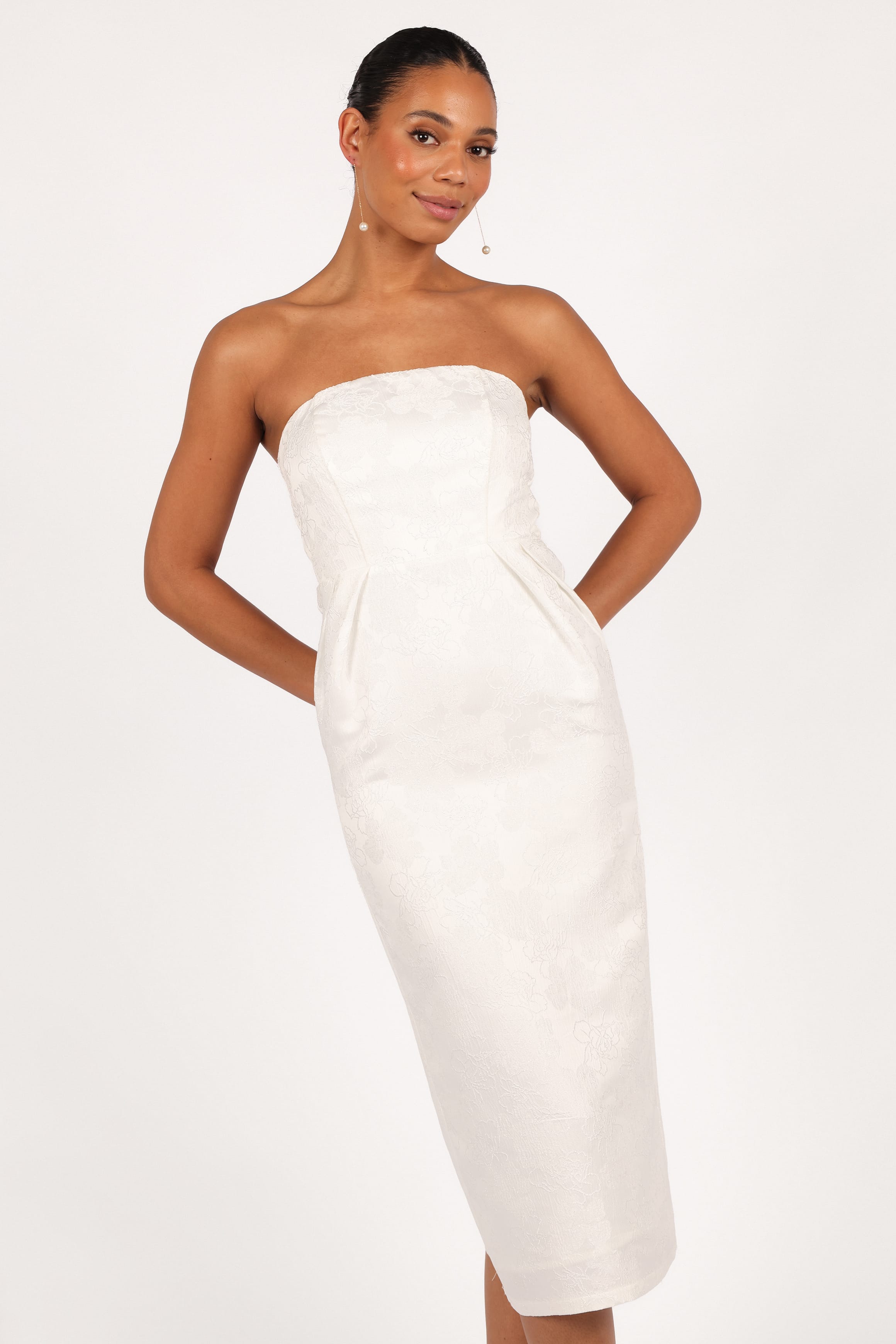 DRESSES Avah Strapless Midi Dress - White
