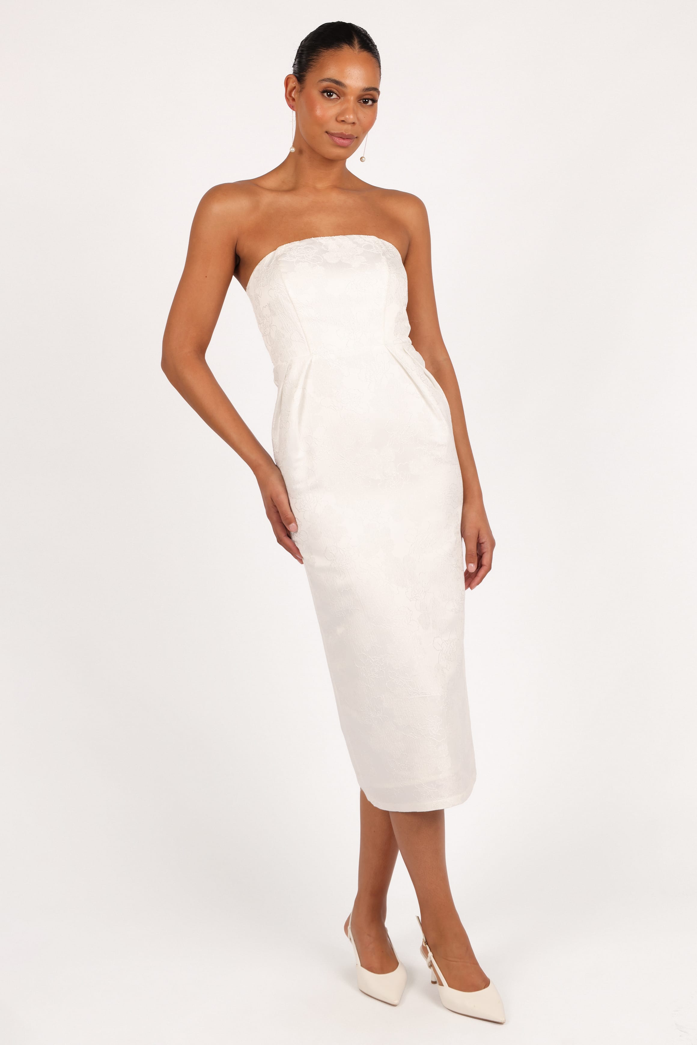 DRESSES Avah Strapless Midi Dress - White
