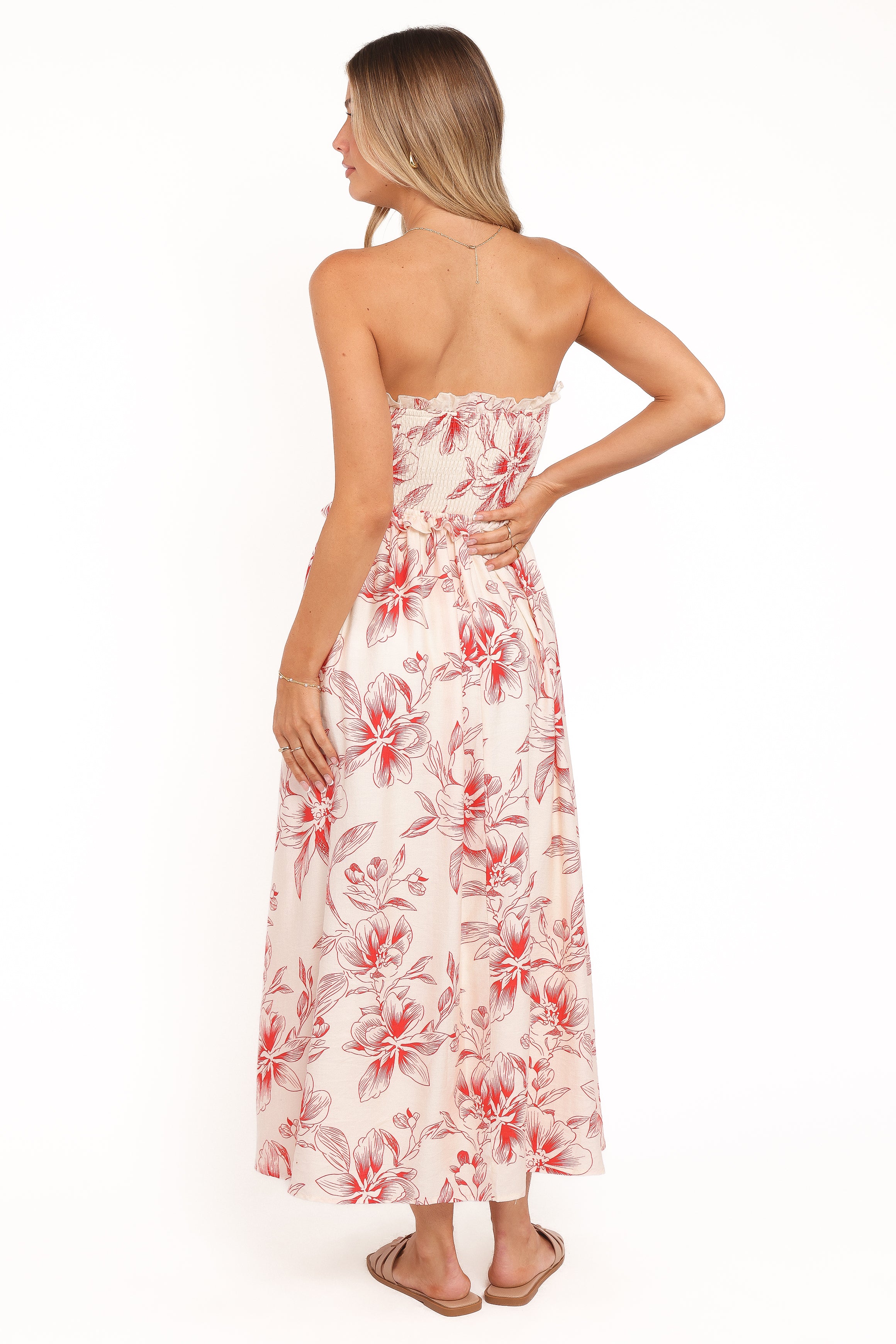 DRESSES Avania Strapless Midi Dress - Red Floral