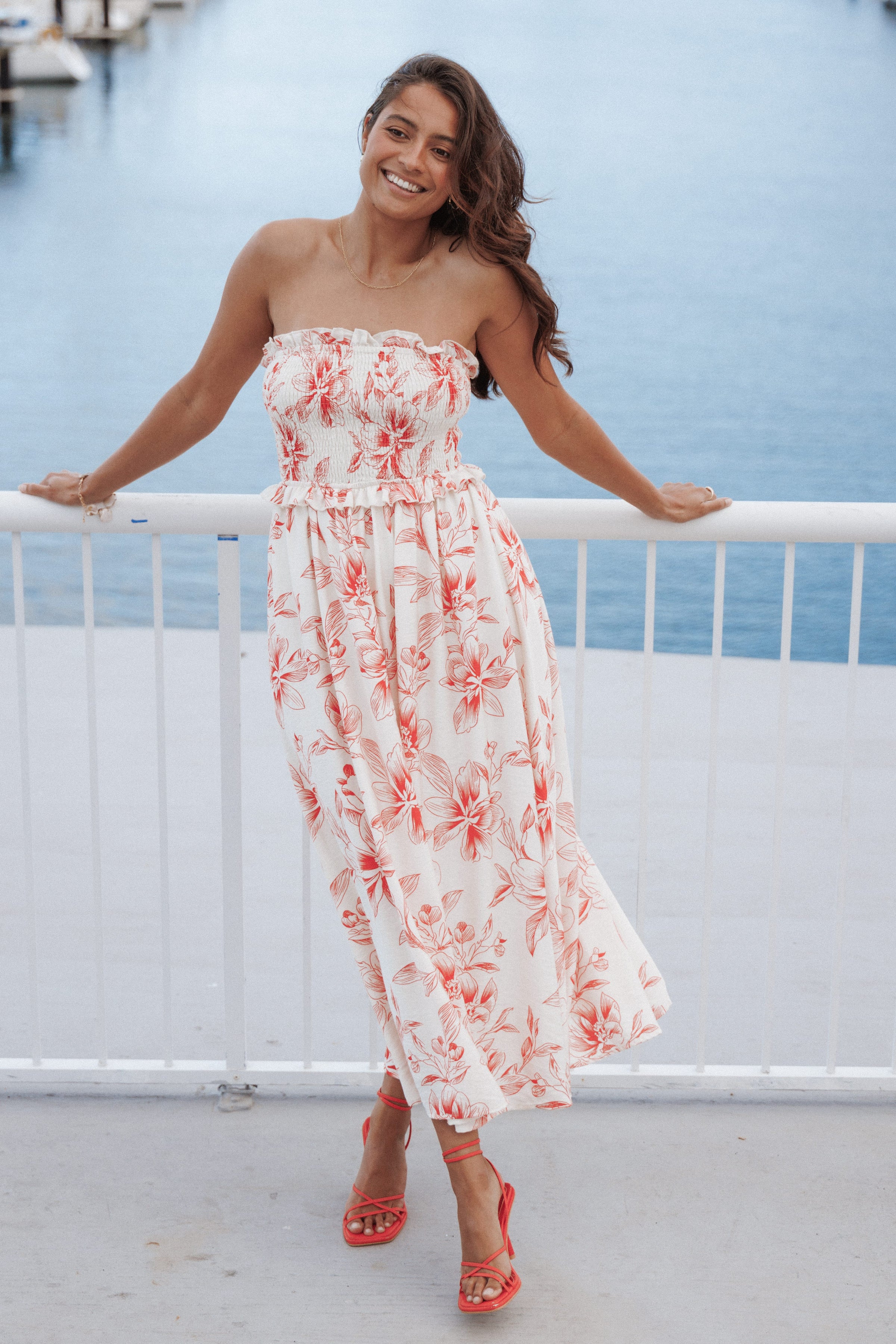 DRESSES Avania Strapless Midi Dress - Red Floral
