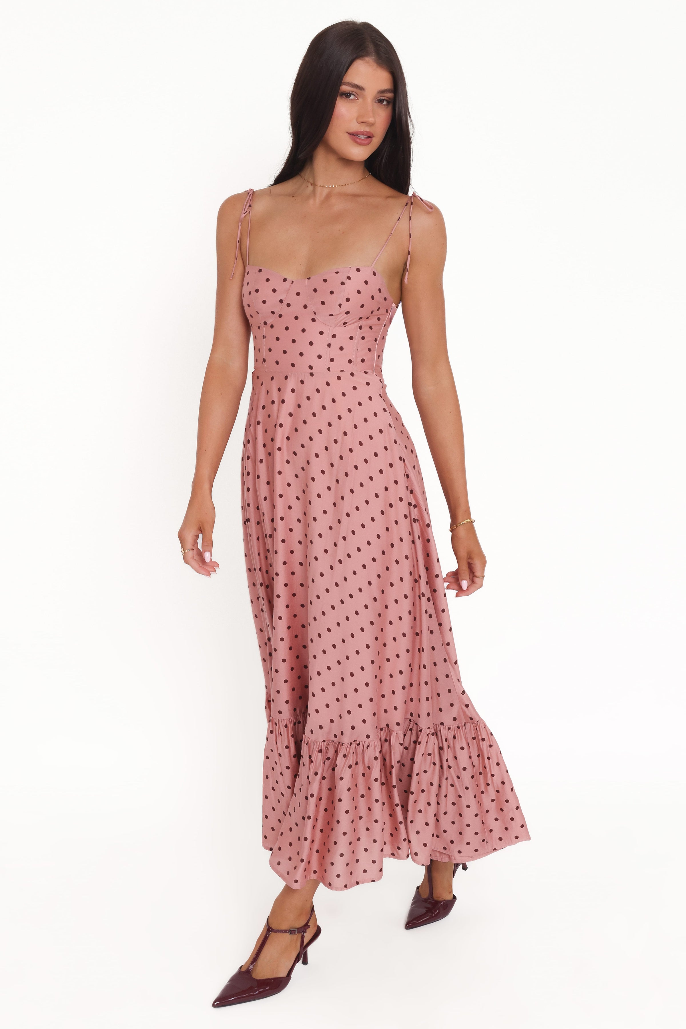 DRESSES @Ayana Midi Dress - Pink Polka Dot