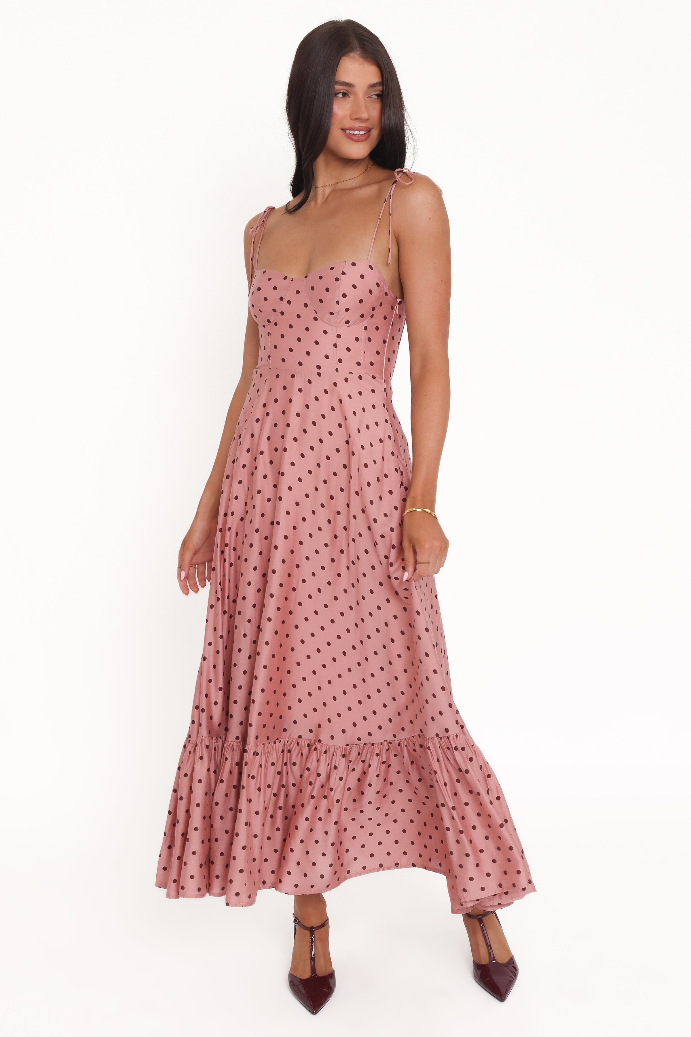 DRESSES @Ayana Midi Dress - Pink Polka Dot