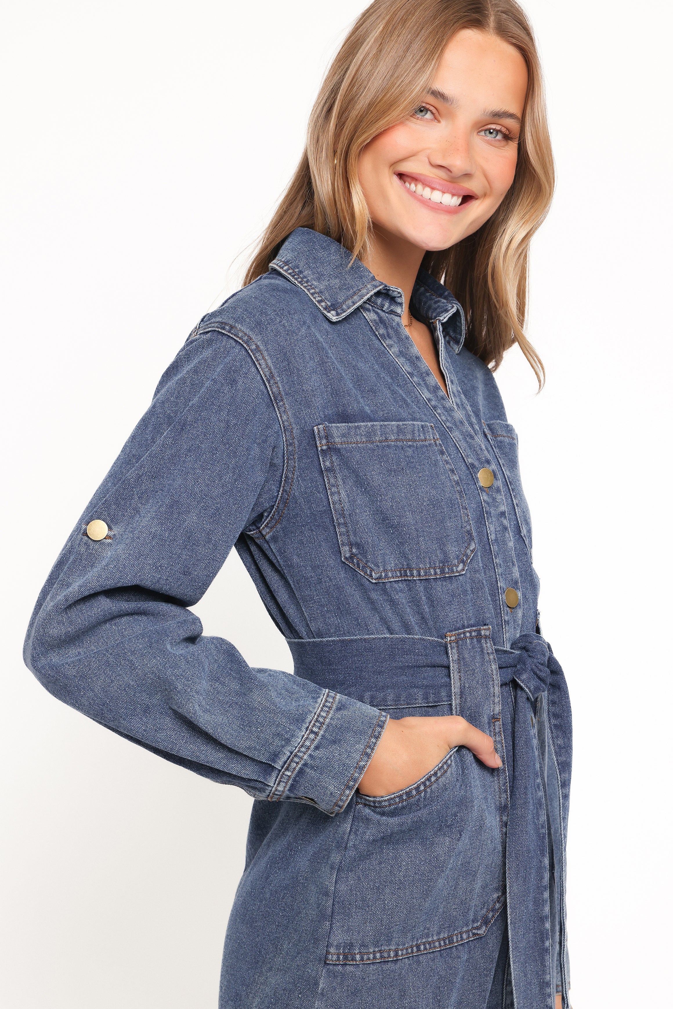 DRESSES Ballina Long Sleeve Midi Dress - Blue Denim