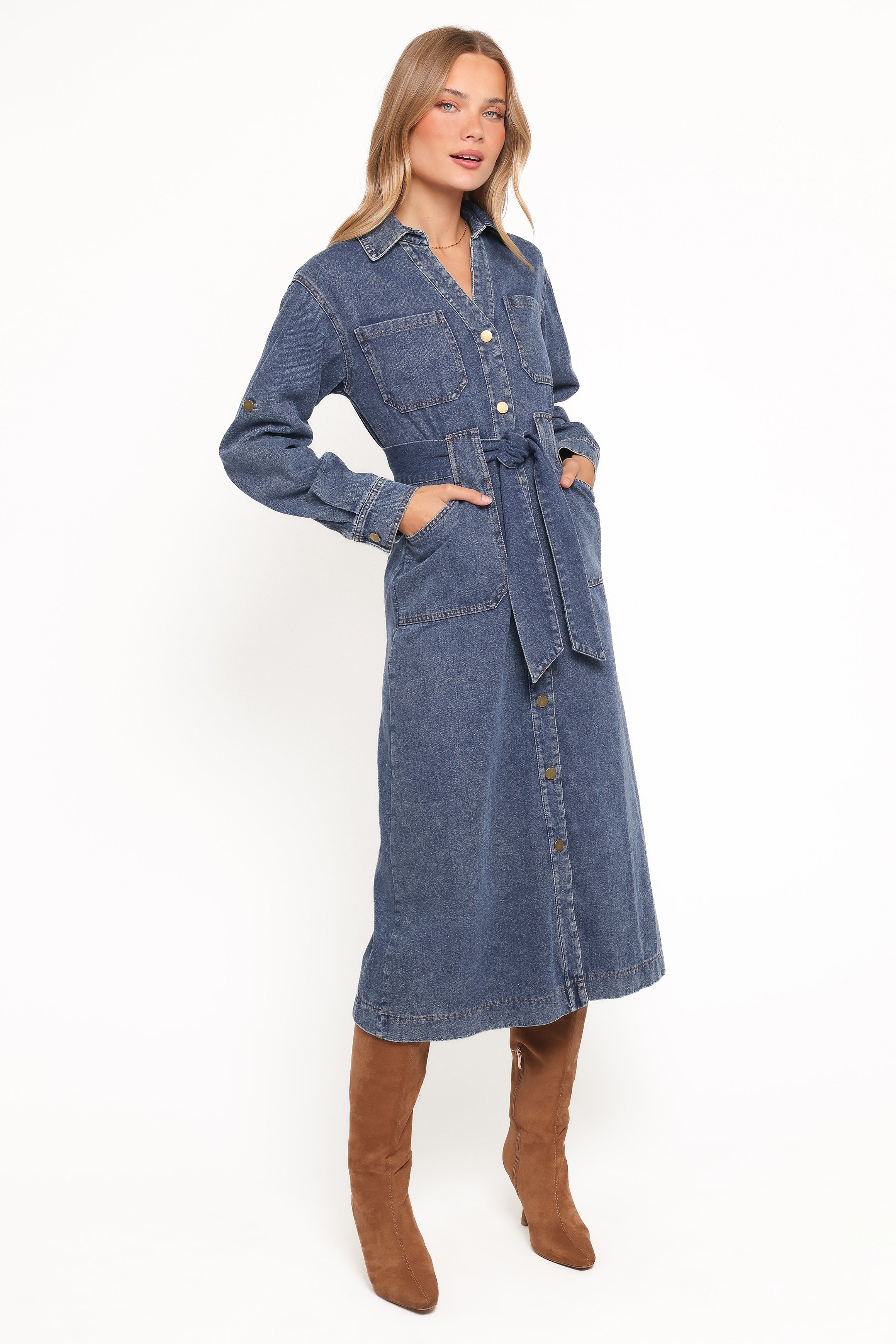 DRESSES Ballina Long Sleeve Midi Dress - Blue Denim