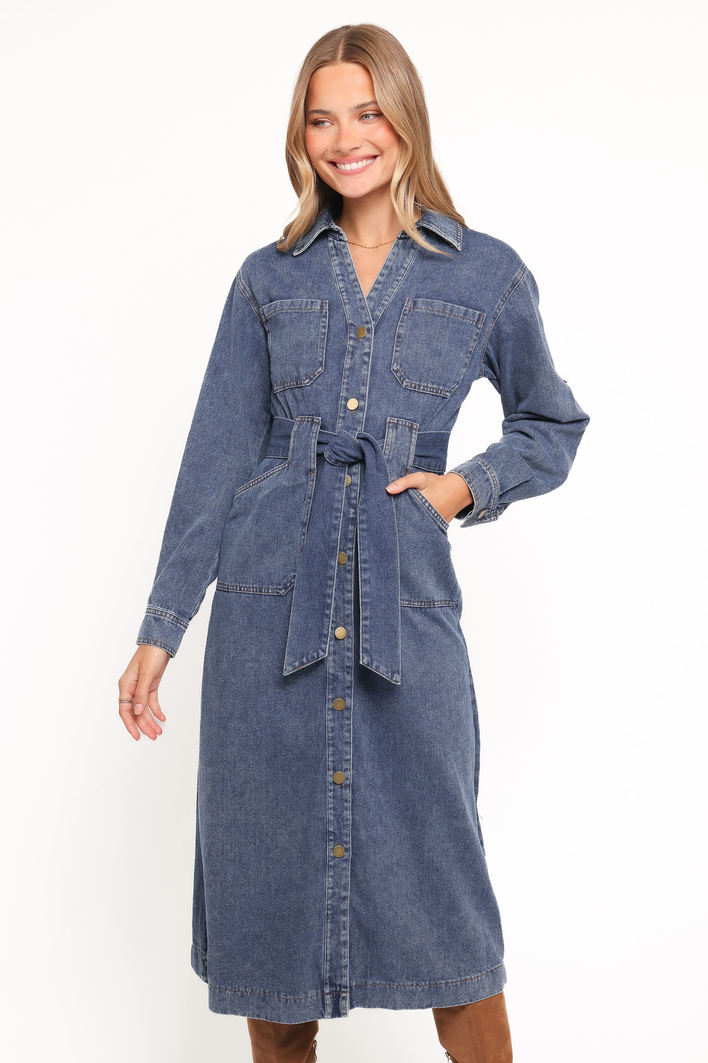 DRESSES Ballina Long Sleeve Midi Dress - Blue Denim
