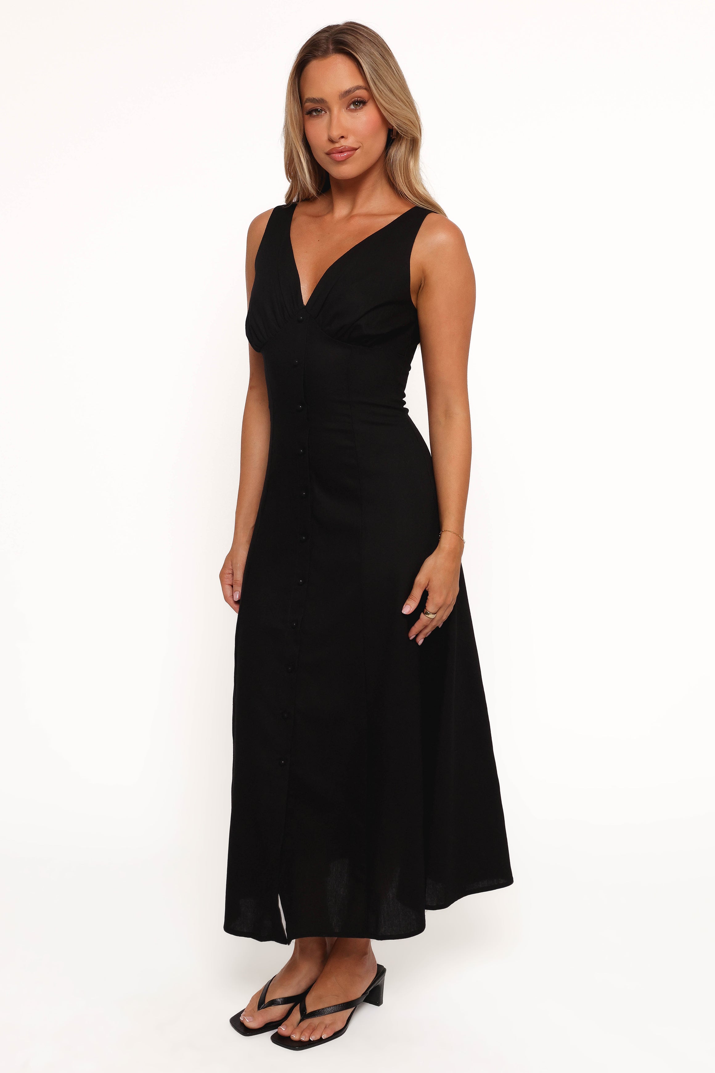 DRESSES Barbara Midi Button Down Dress - Black