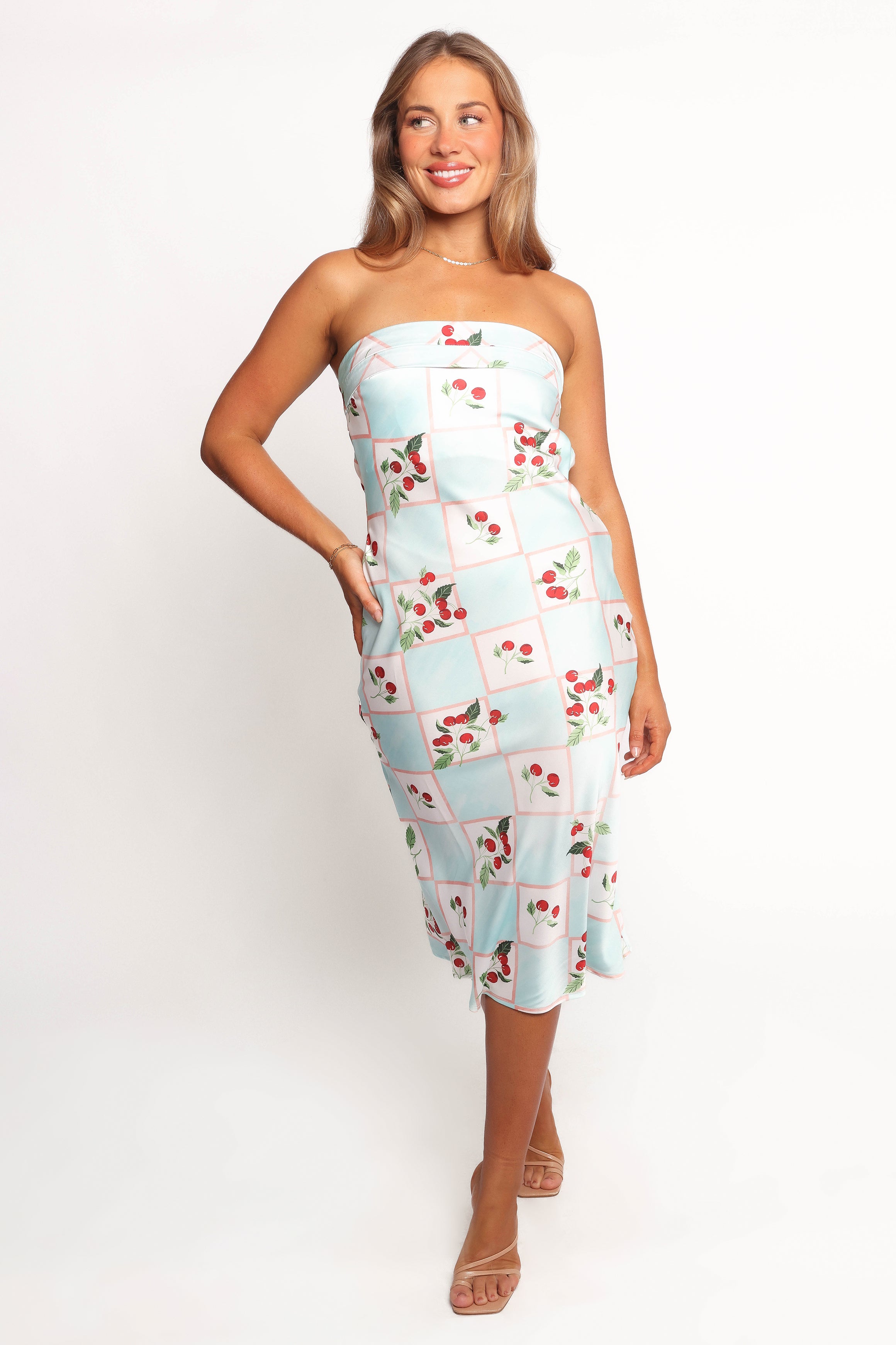 DRESSES Benton Strapless Midi Dress - Cherry Print